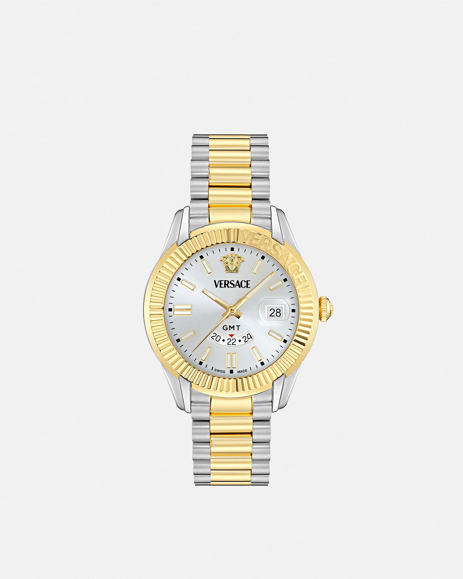 Versace Greca Gmt Fluted 41mm In Gold
