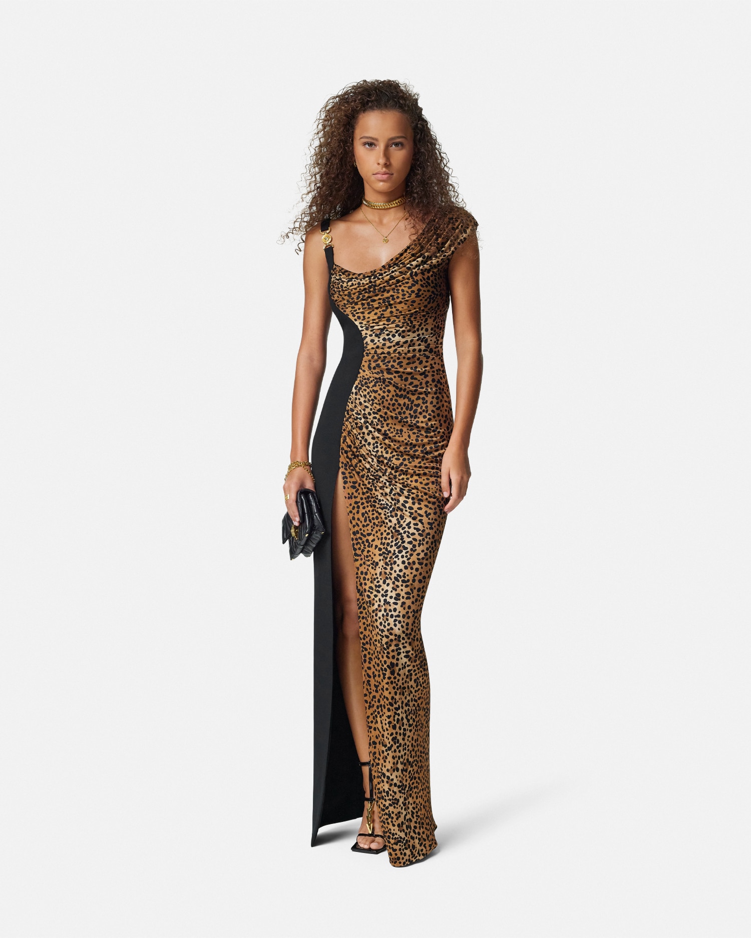 Versace Leopard-print Maxi Dress In Animalier
