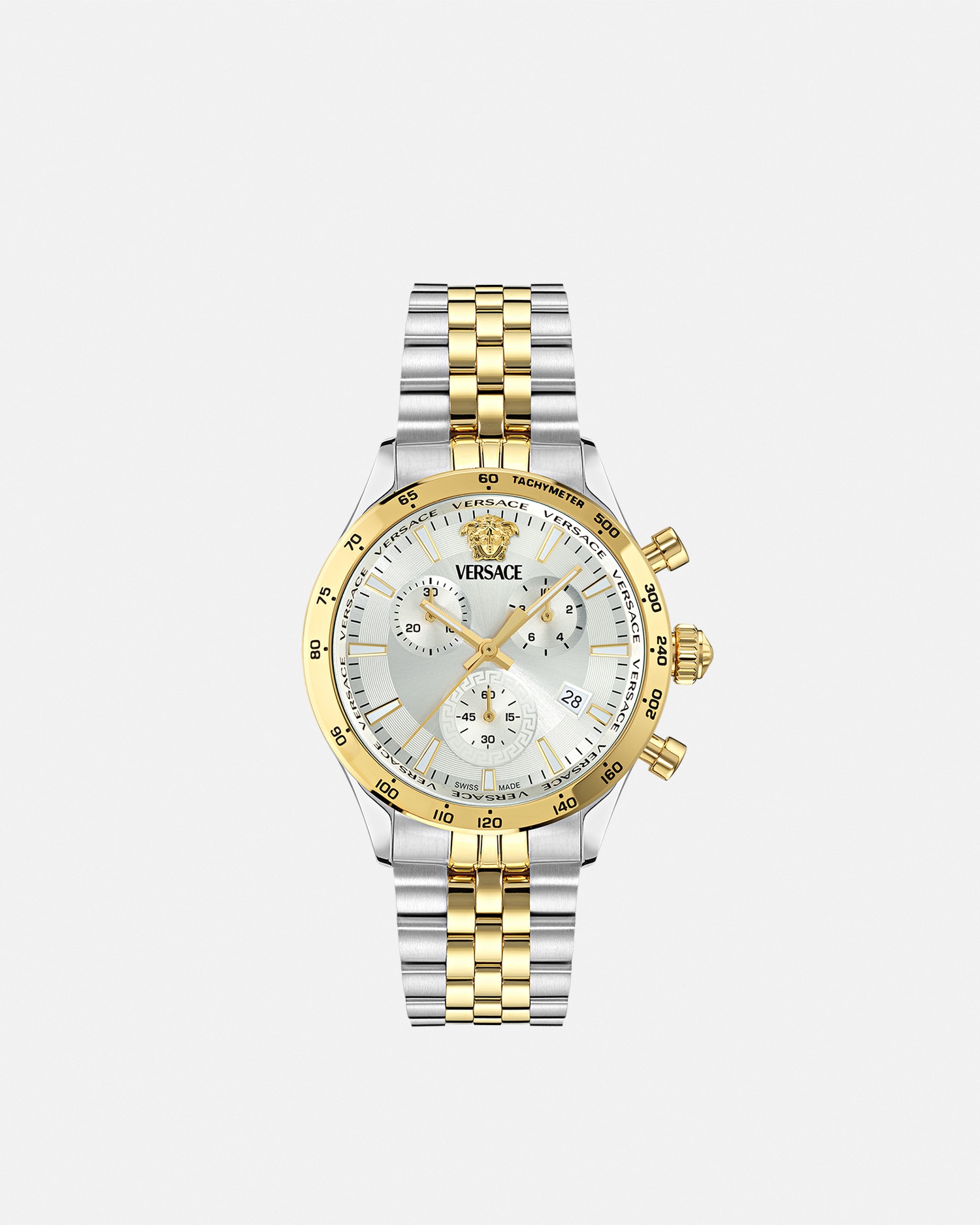 Versace Hellenyium Chrono Petite Watch In Silver+gold