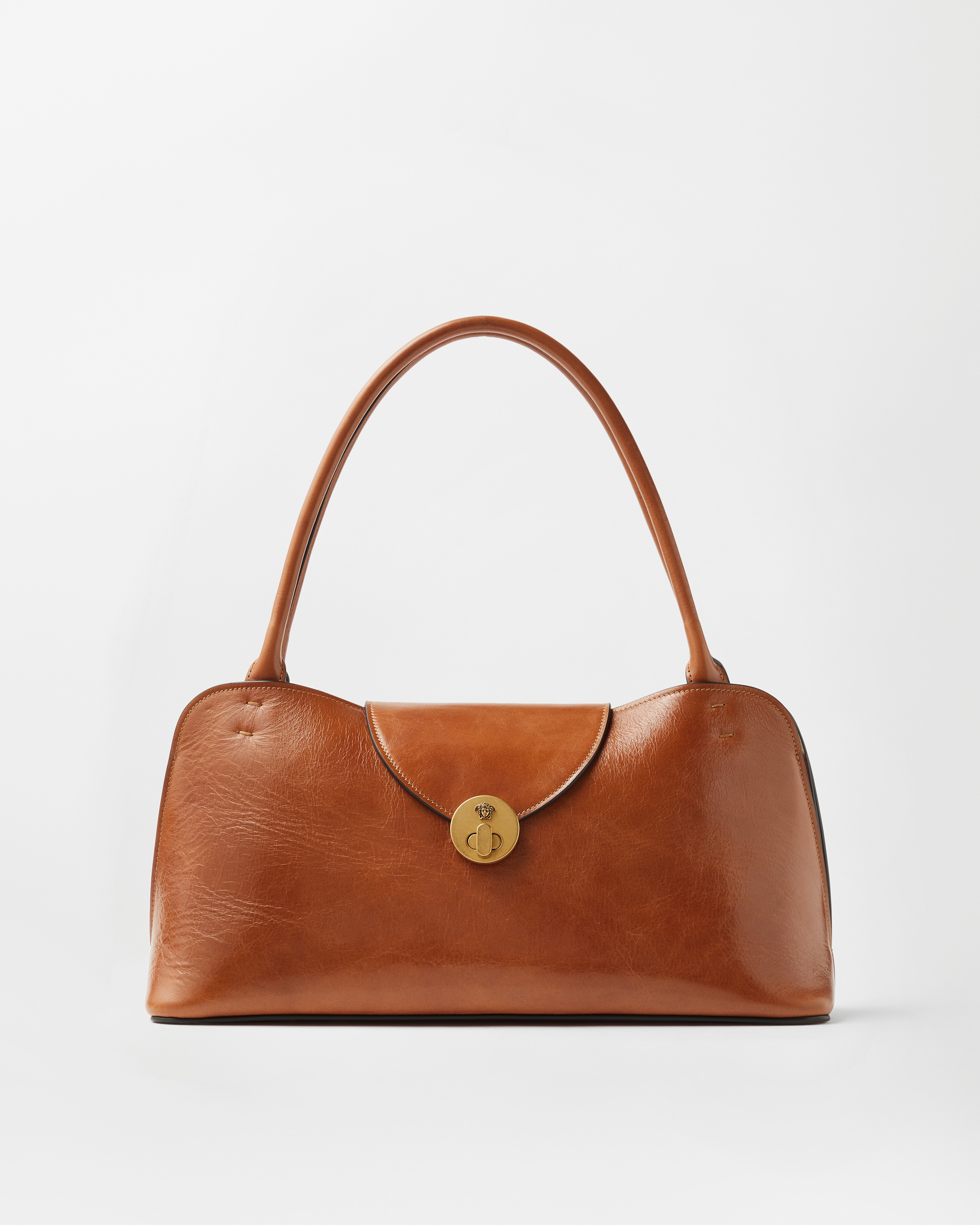 Versace Vivian Leather East/west Shoulder Bag In Brown