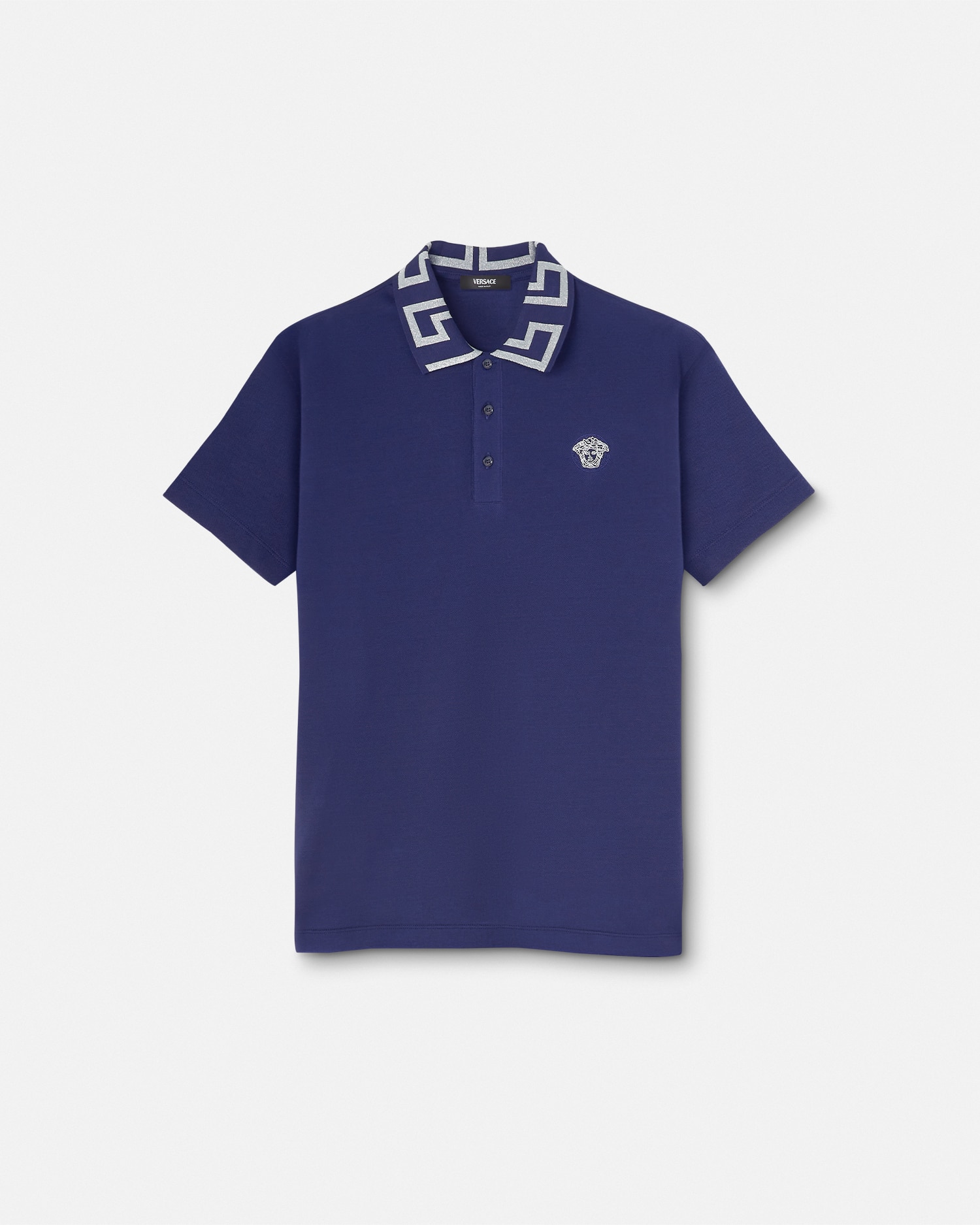 Versace Greca Collar Polo Shirt In Blue