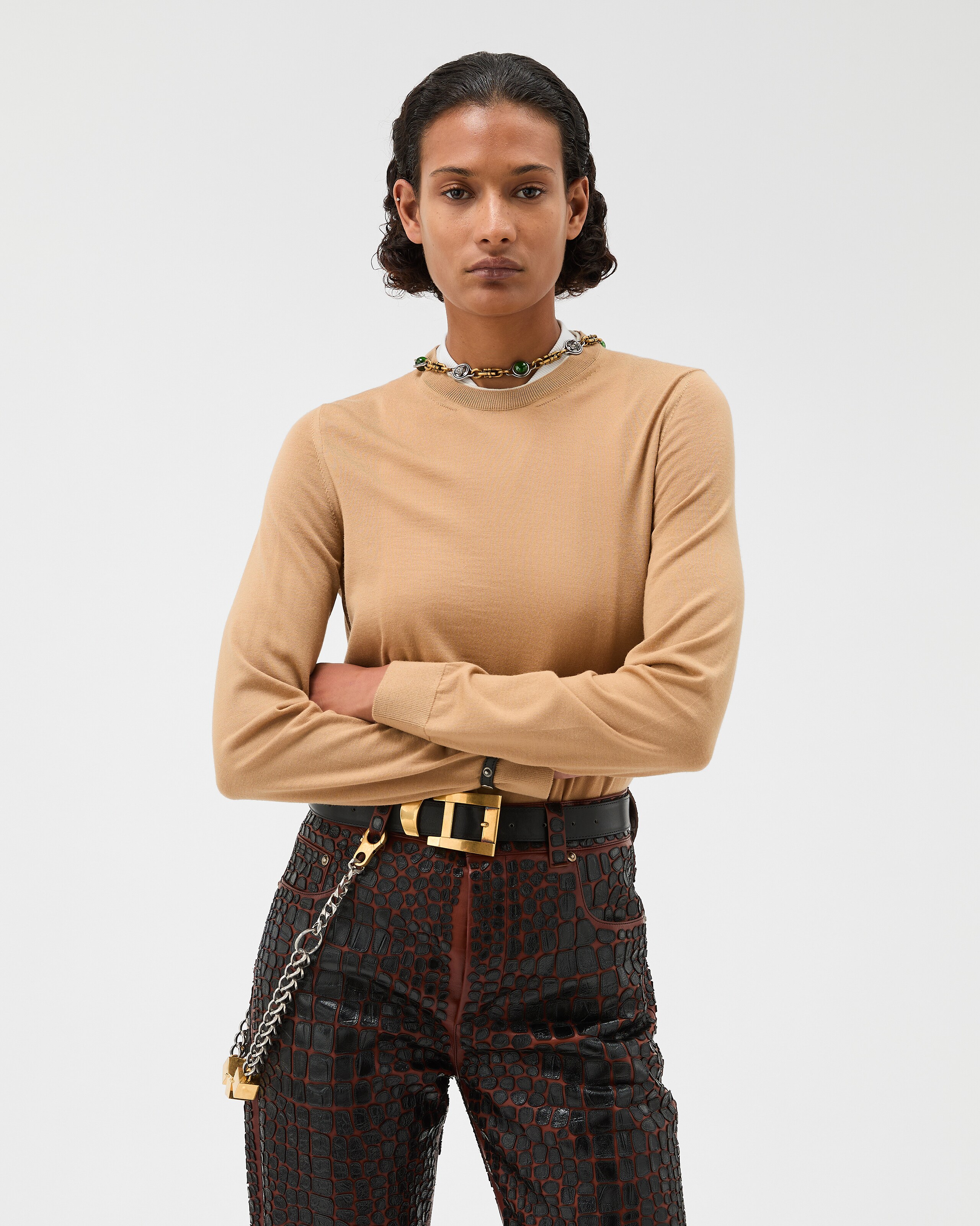 Embroidered Wool Knit Sweater Beige | VERSACE US