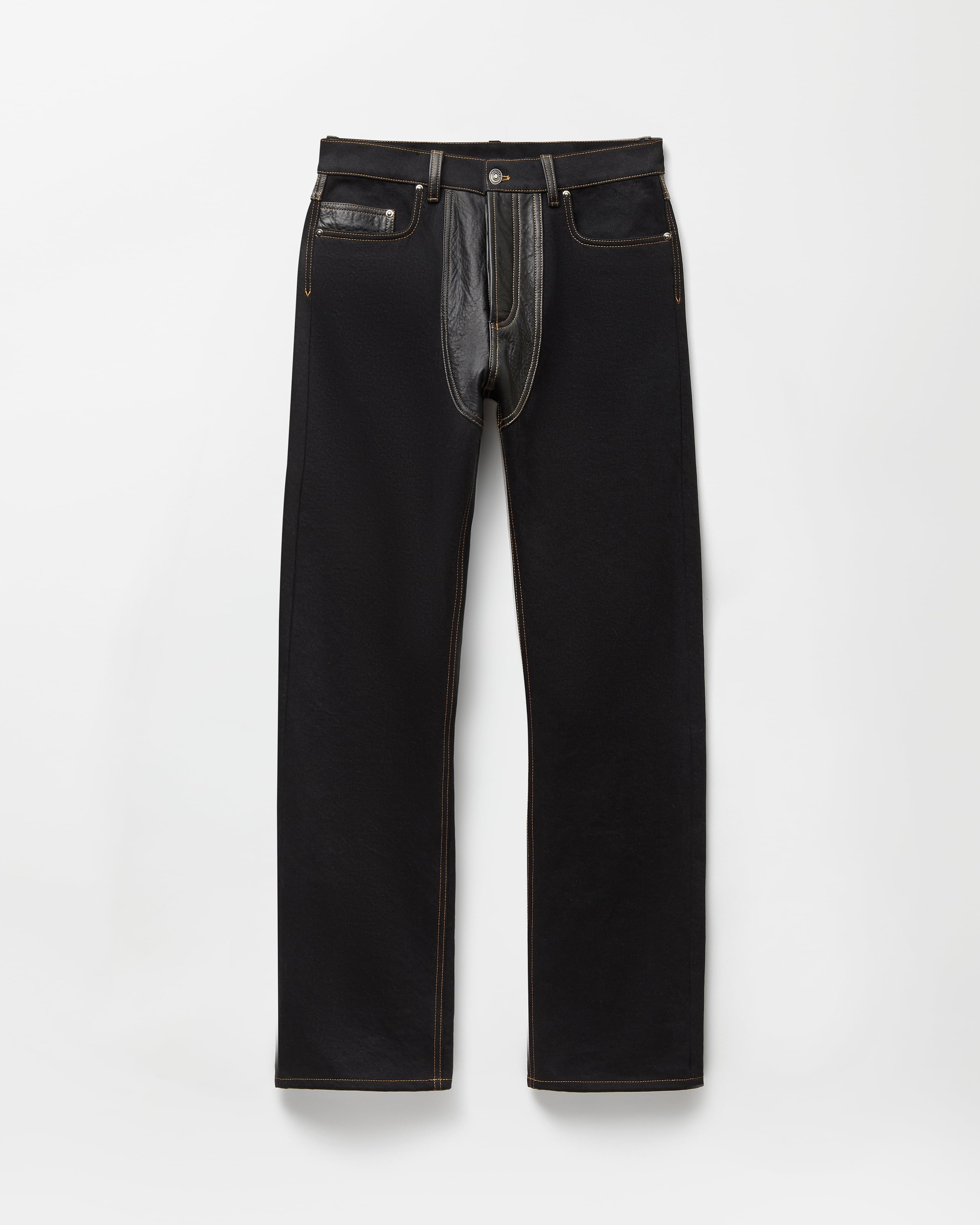 Denim & Leather Straight Jeans Black | VERSACE CA