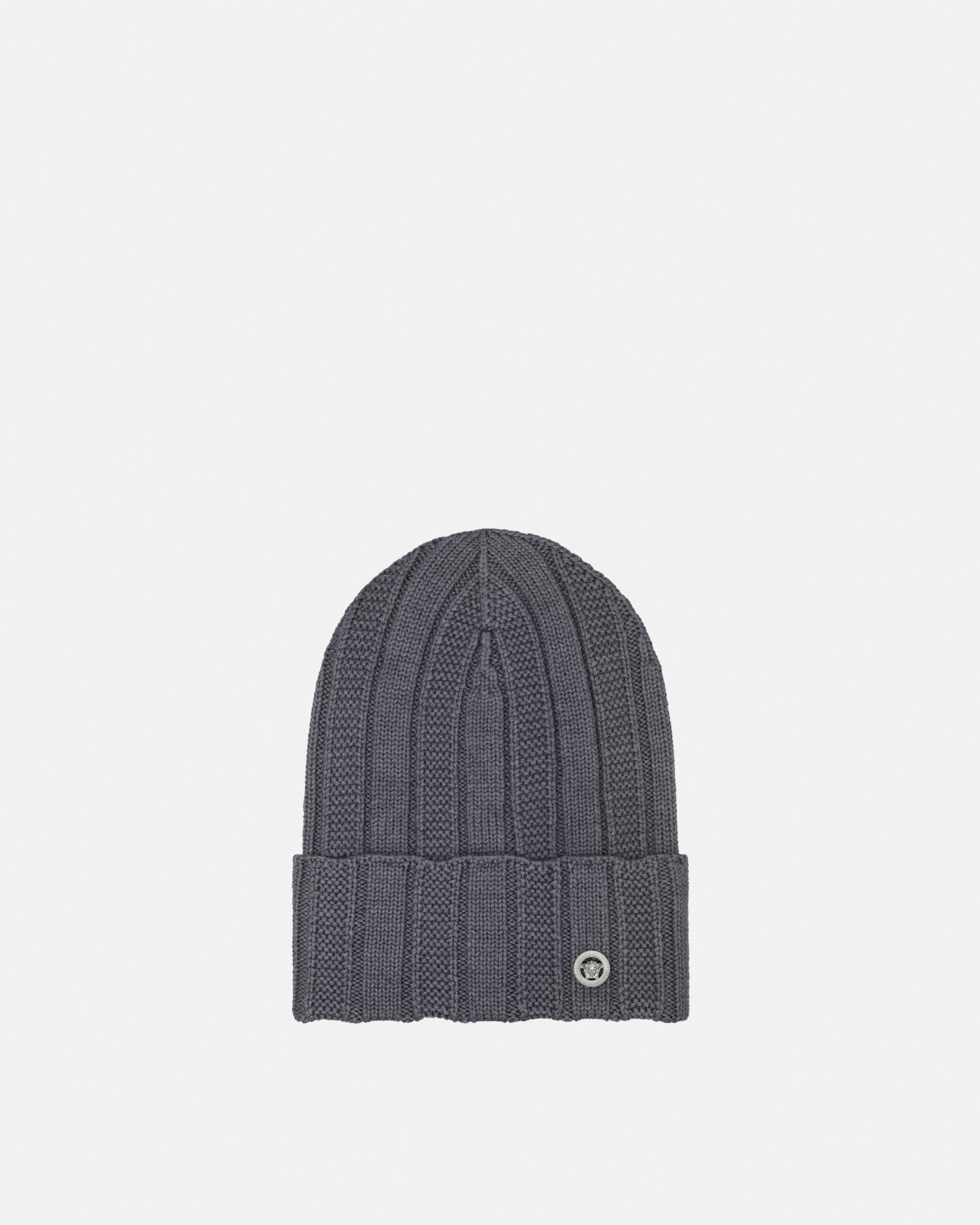 Versace Silk Accessories Medusa Ribbed Knit Beanie In Black