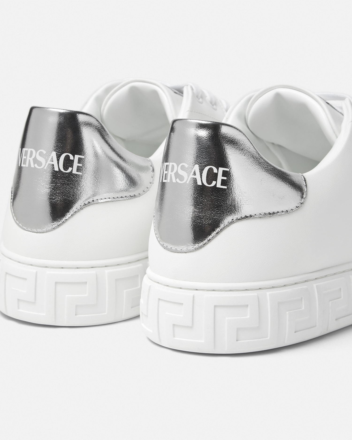 Greca Leather Sneakers White,Silver | VERSACE US