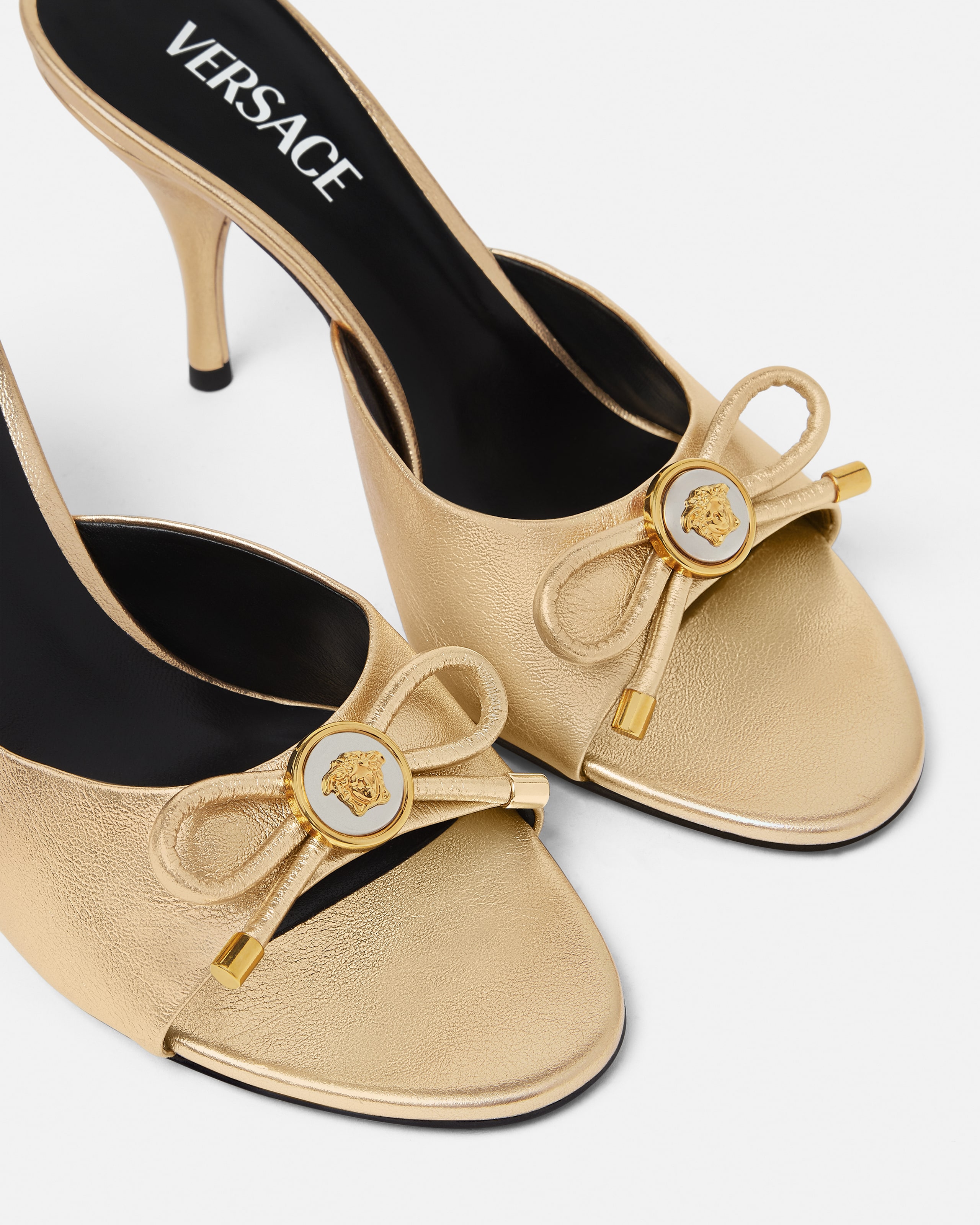 Opera Bow Metallic Mules 85mm
