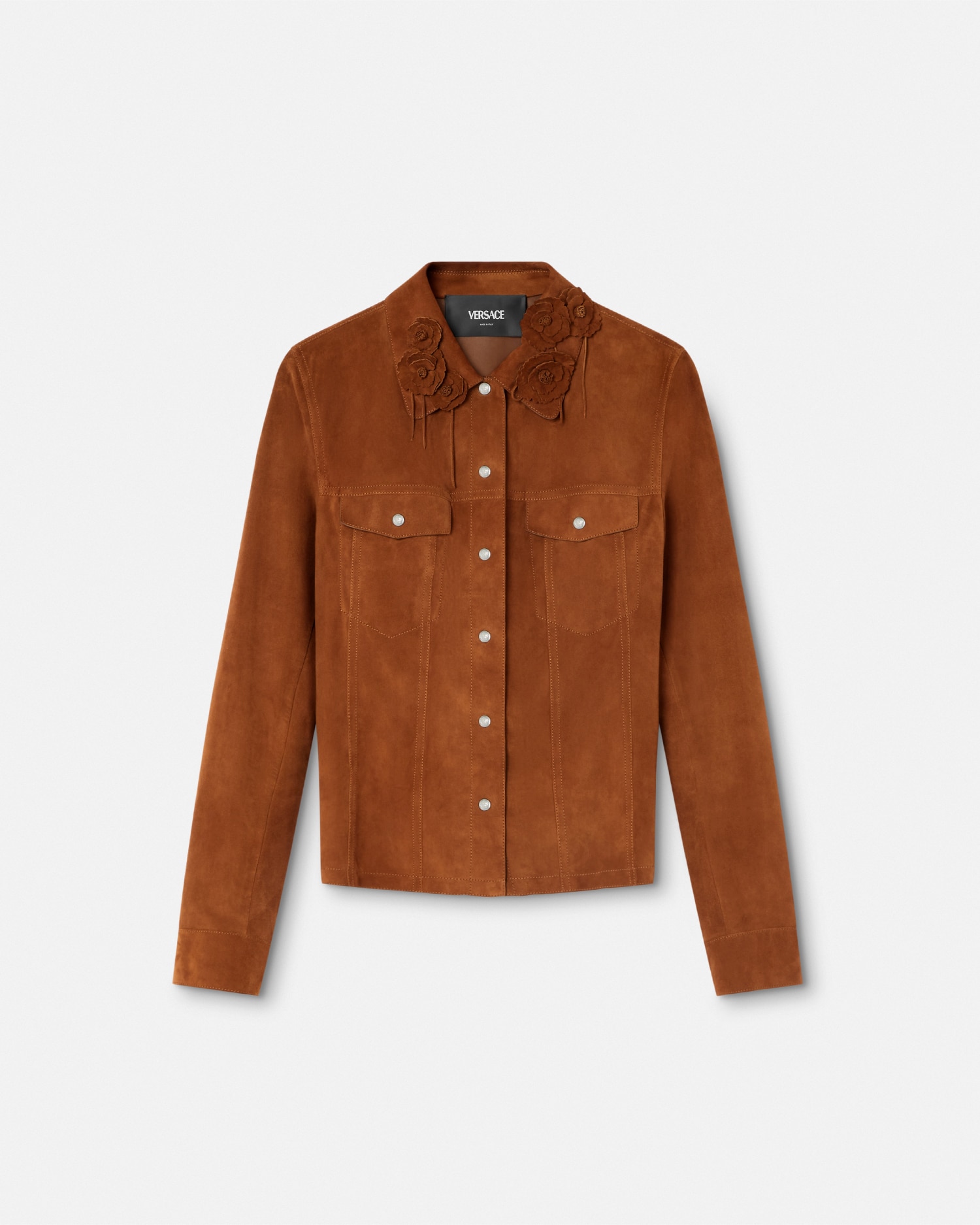 Versace Veste En Daim Fleuri In Brun