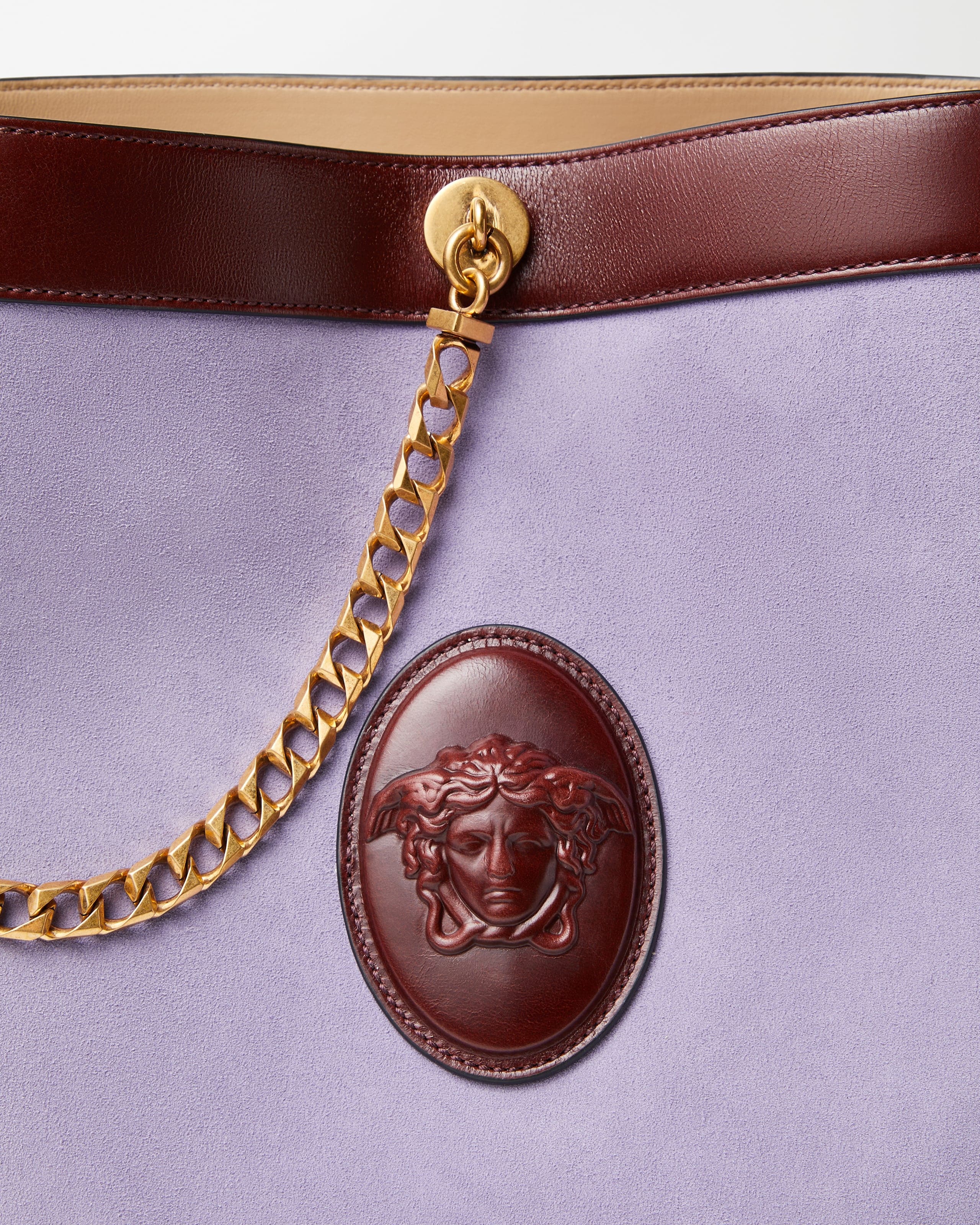 Pivot Small Suede Bucket Bag Purple | VERSACE US