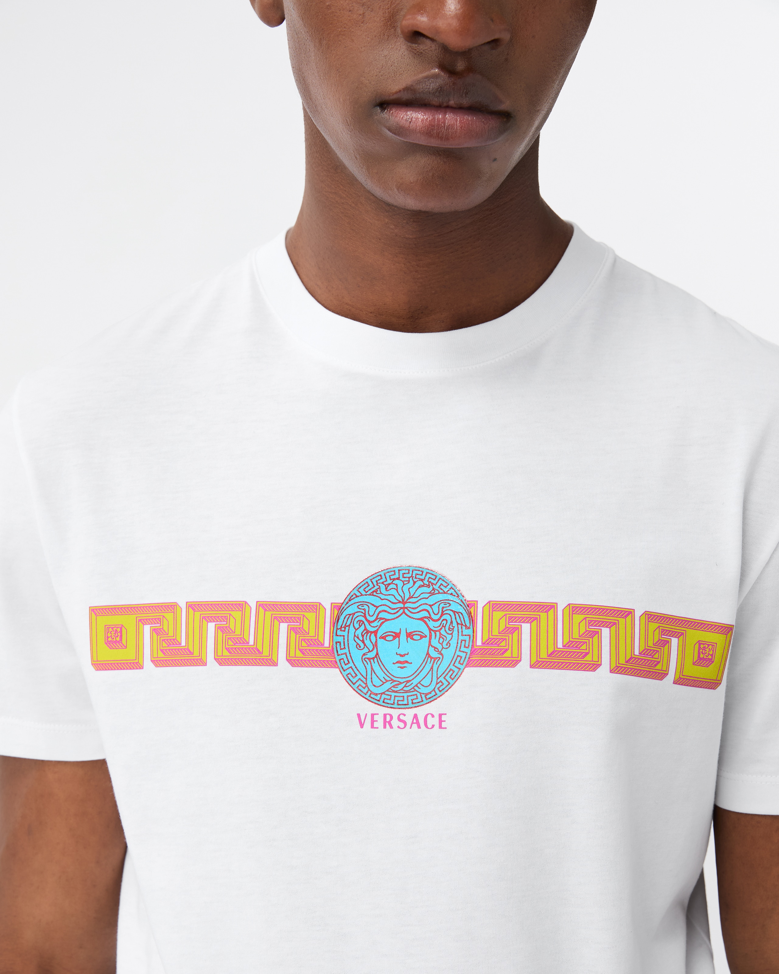 Printed Cotton-Jersey Slim T-Shirt White | VERSACE US