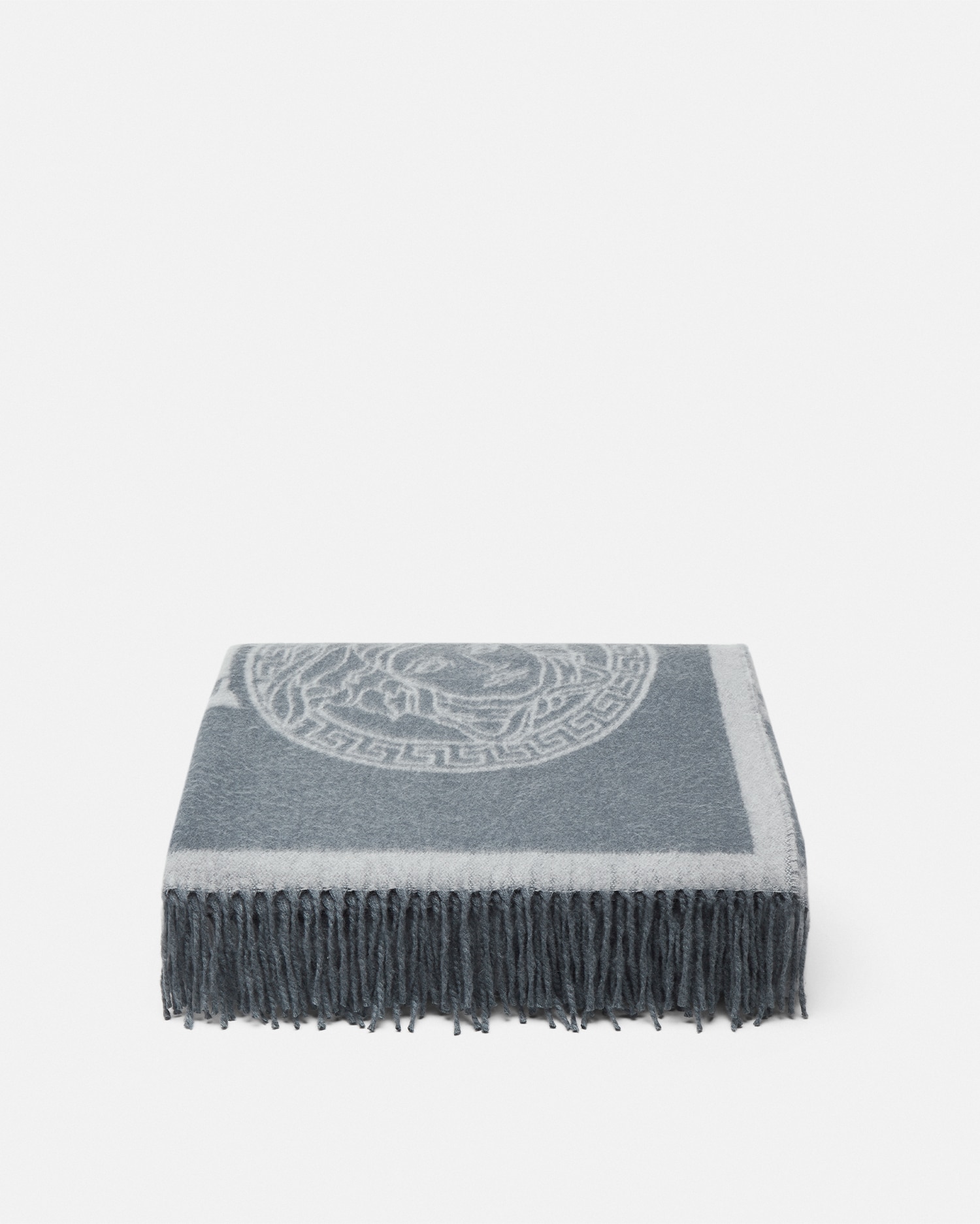 Versace Icon Cashmere-blend Fringed Blanket In Gray