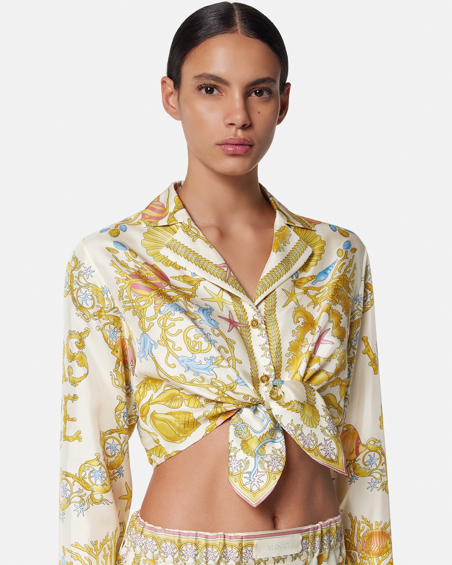 Underwater Barocco Knotted Crop Silk Shirt