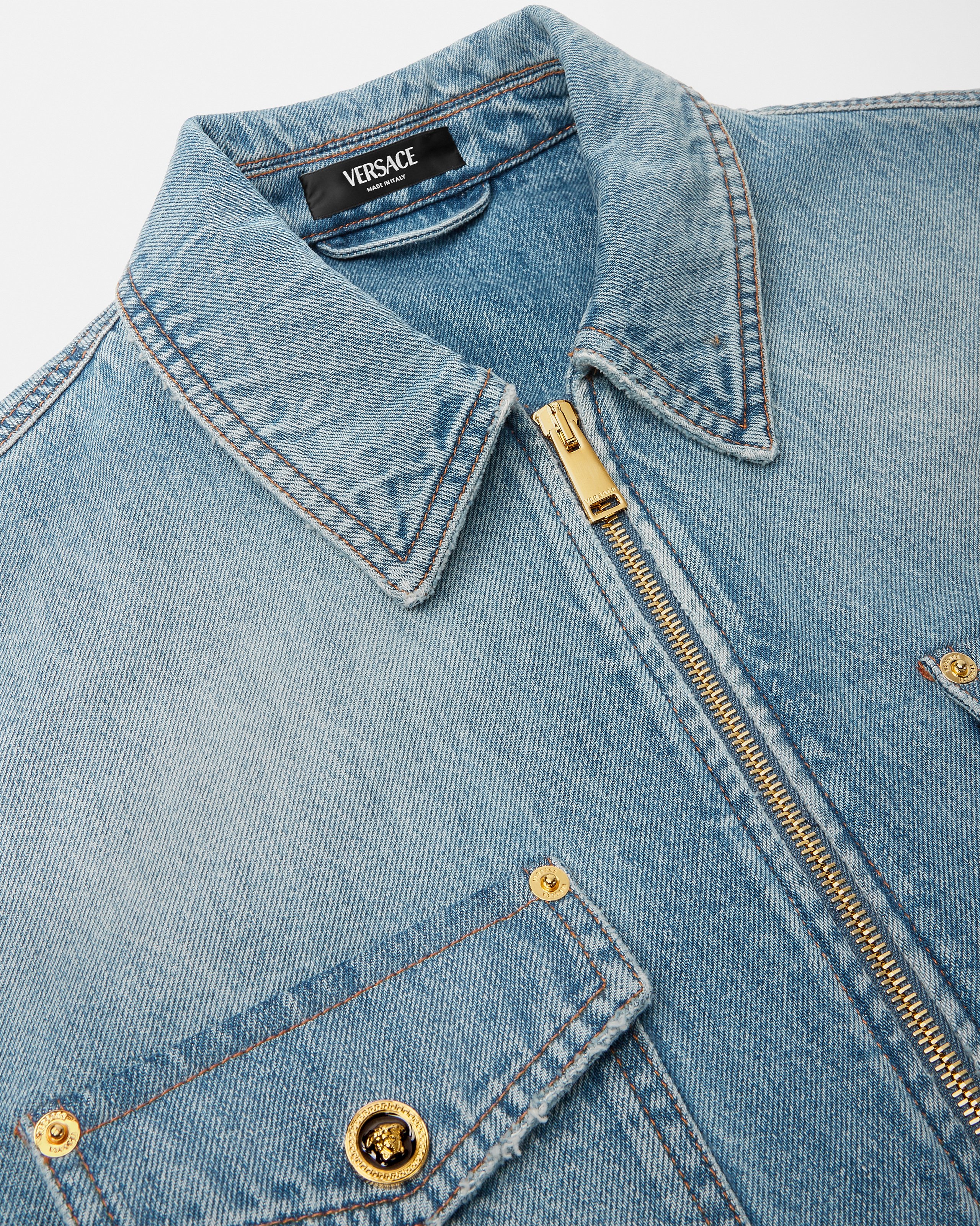 Versace Denim Zip Overshirt In Blue