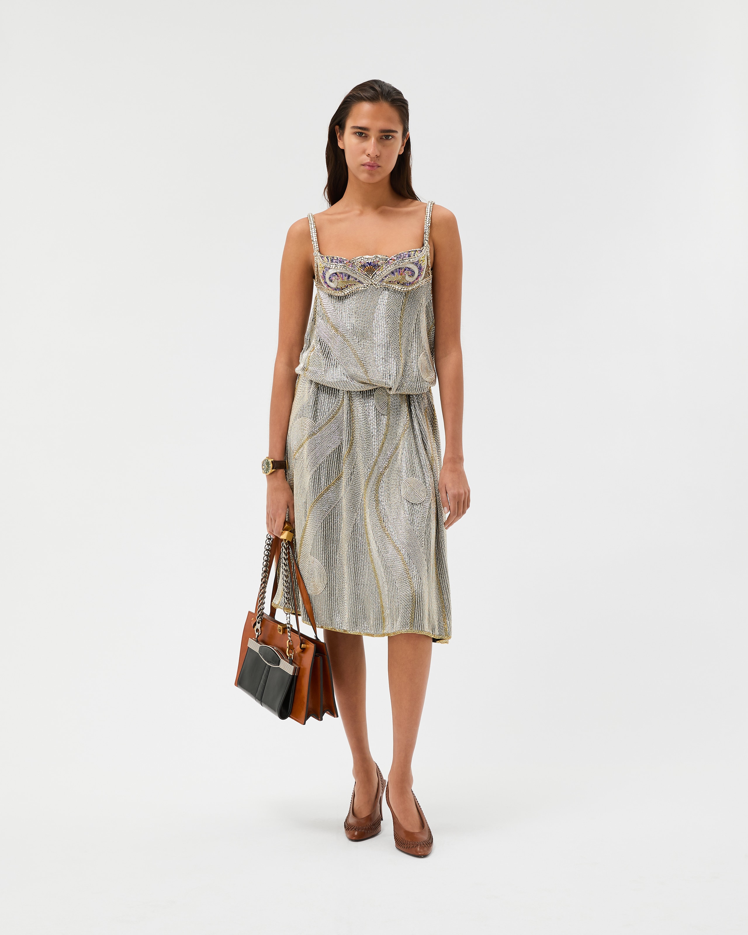 chinese dress ladies Versace Short-Sleeve Multicolored Silk Dress – Runway Catalog main image 0
