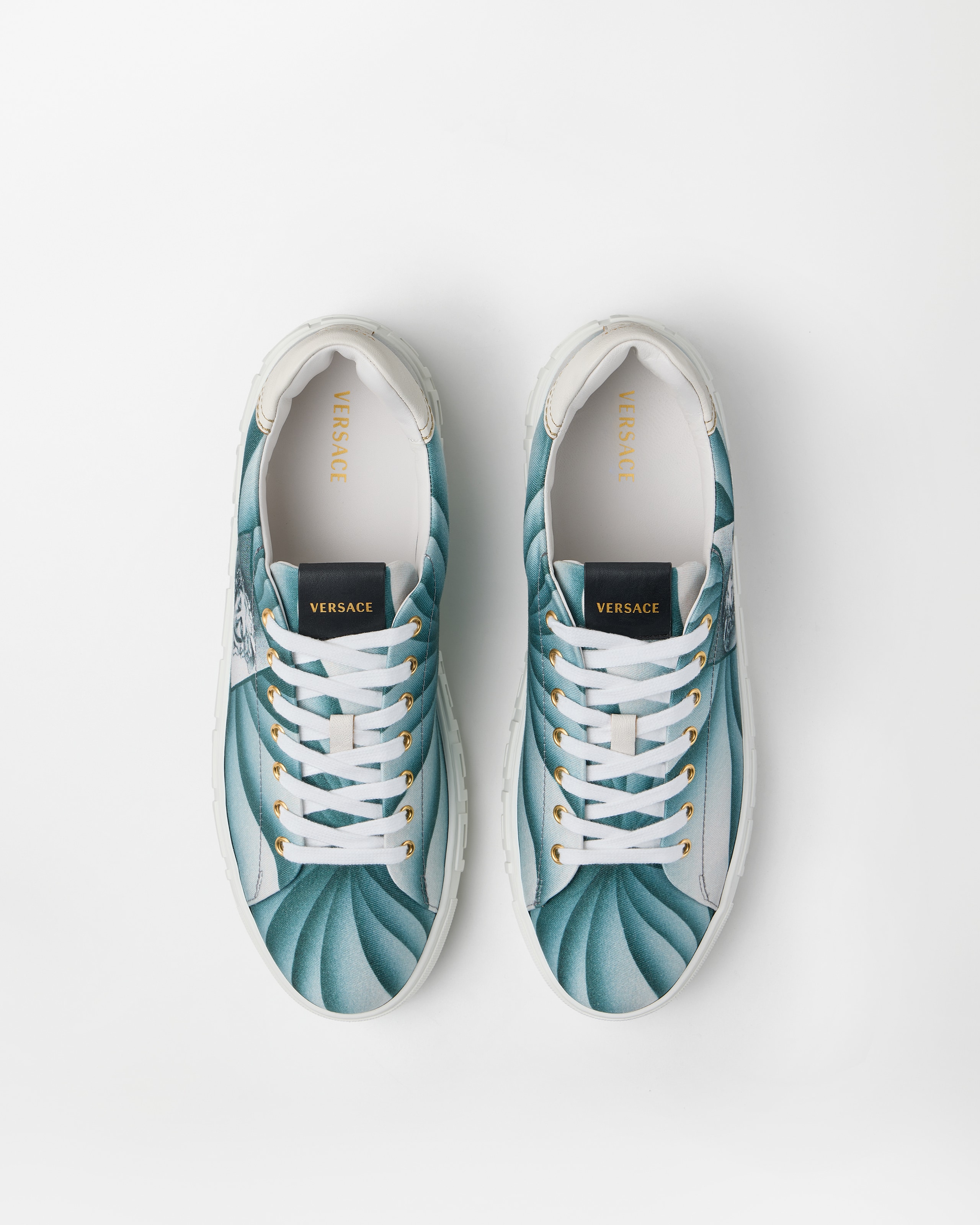 Versace Greca Printed Canvas Sneakers In Multi
