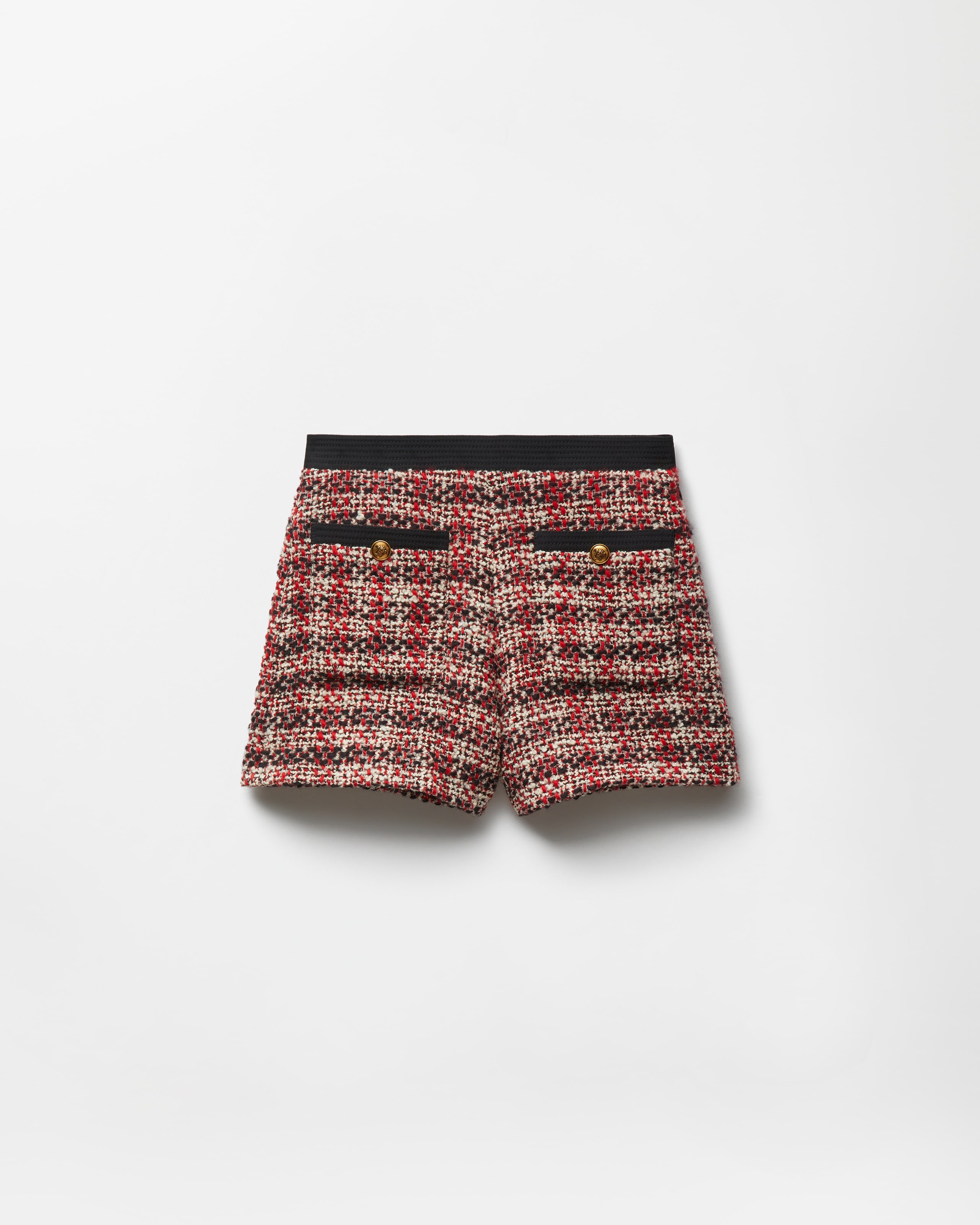 Versace Tweed High-waist Shorts In Black+red