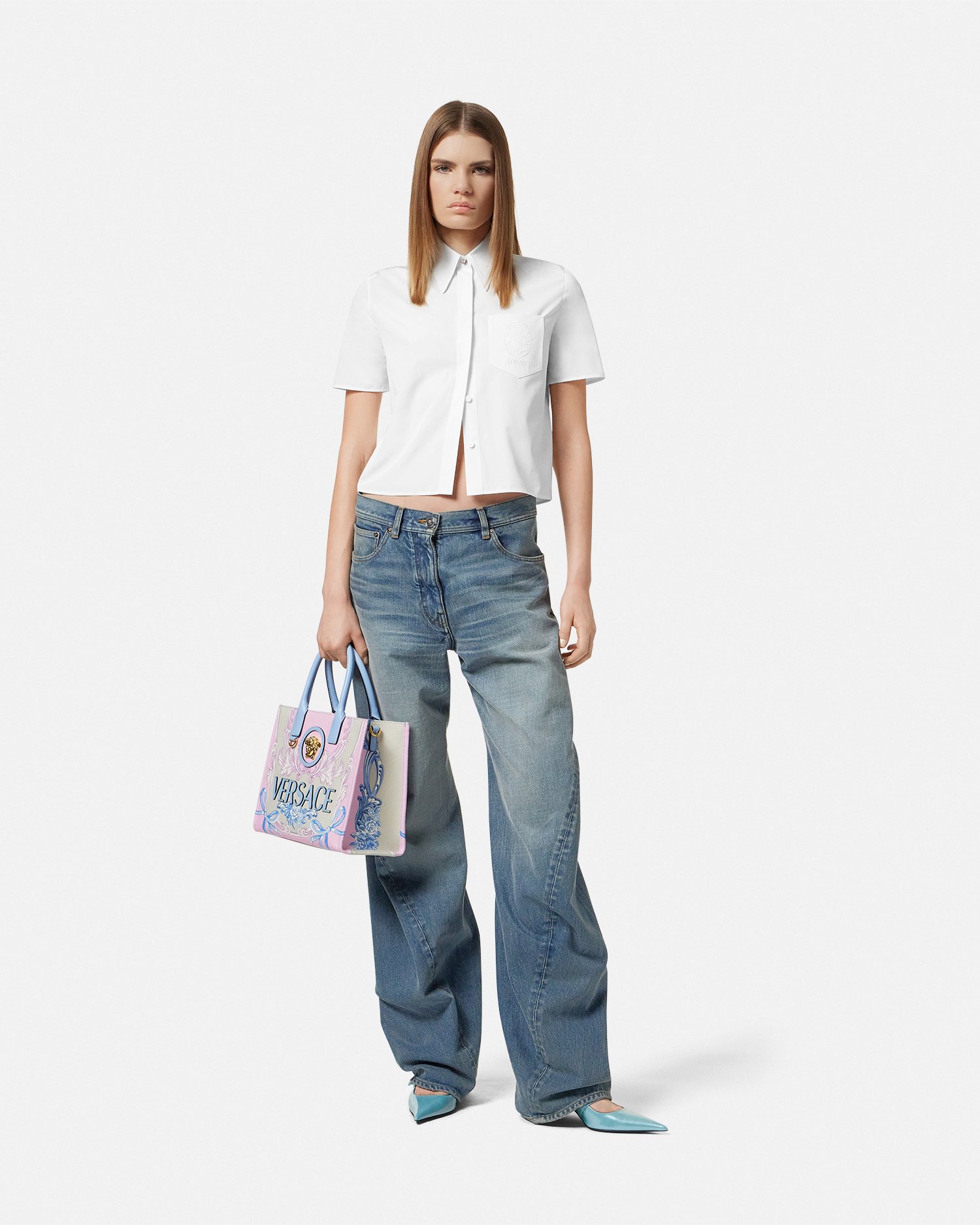 Versace Embroidered Cameo Logo Top In White