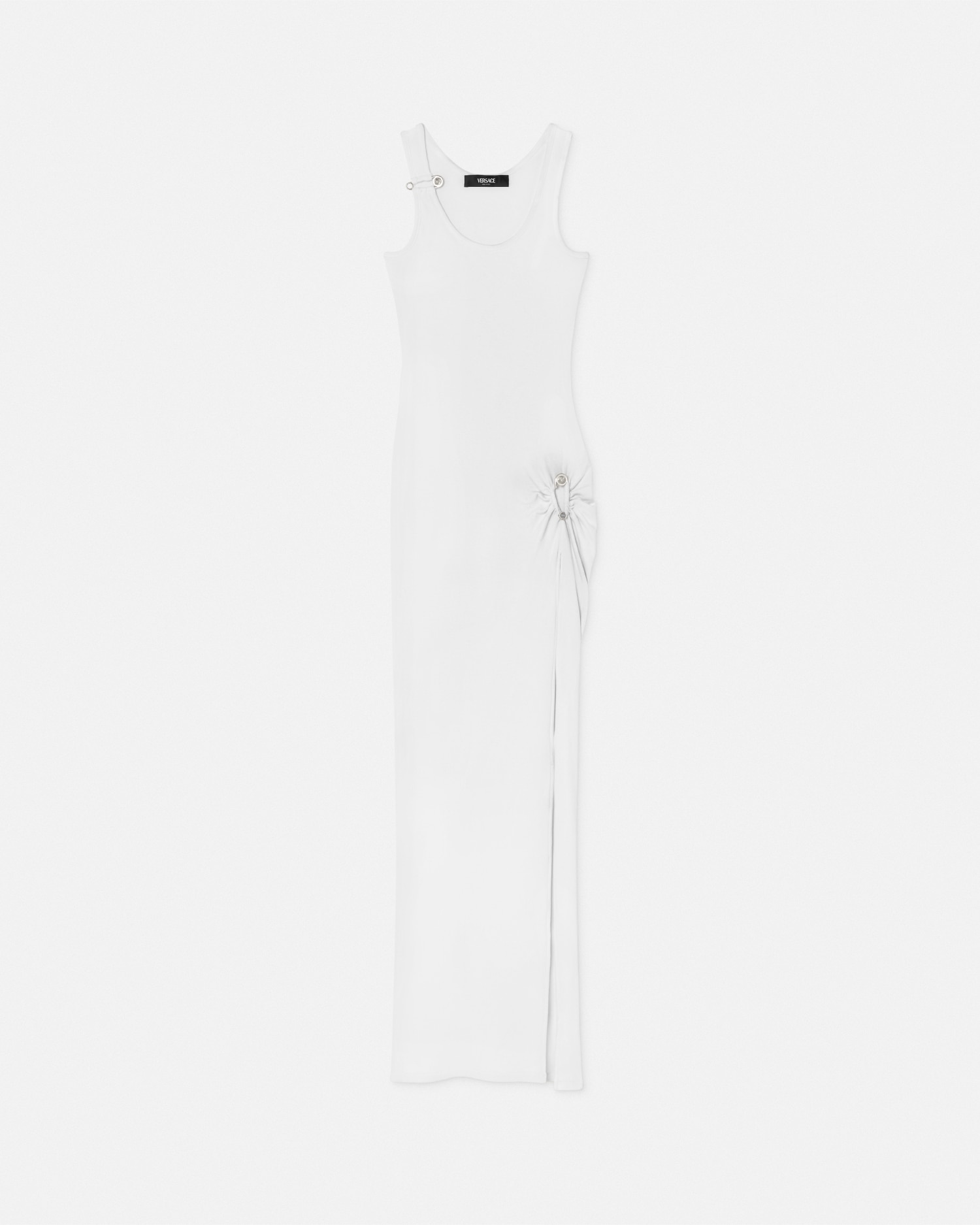 Versace Safety Pin Ribbed Knit Draped Gown