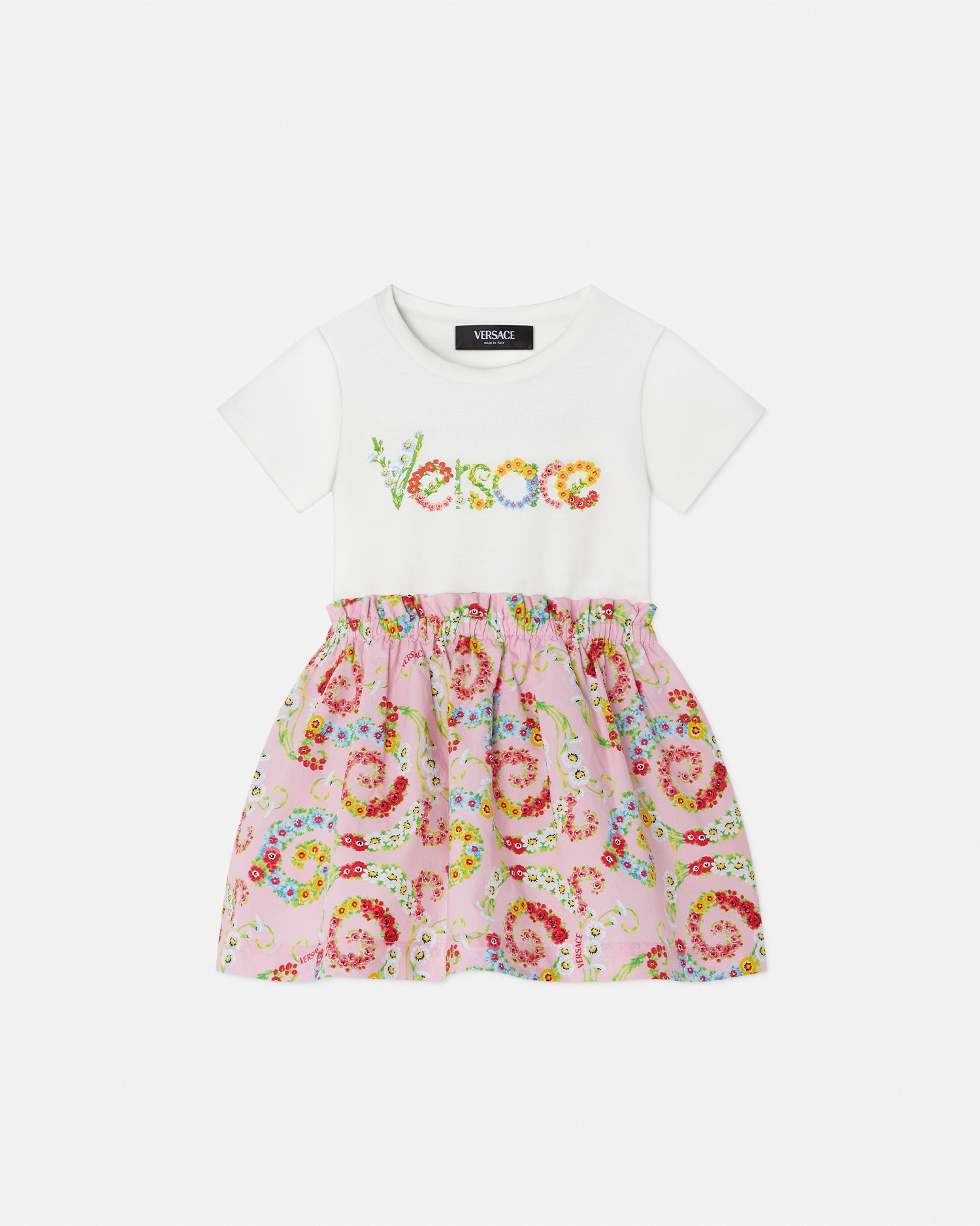 Versace Floral Swirl Baby T-shirt Dress In White+print