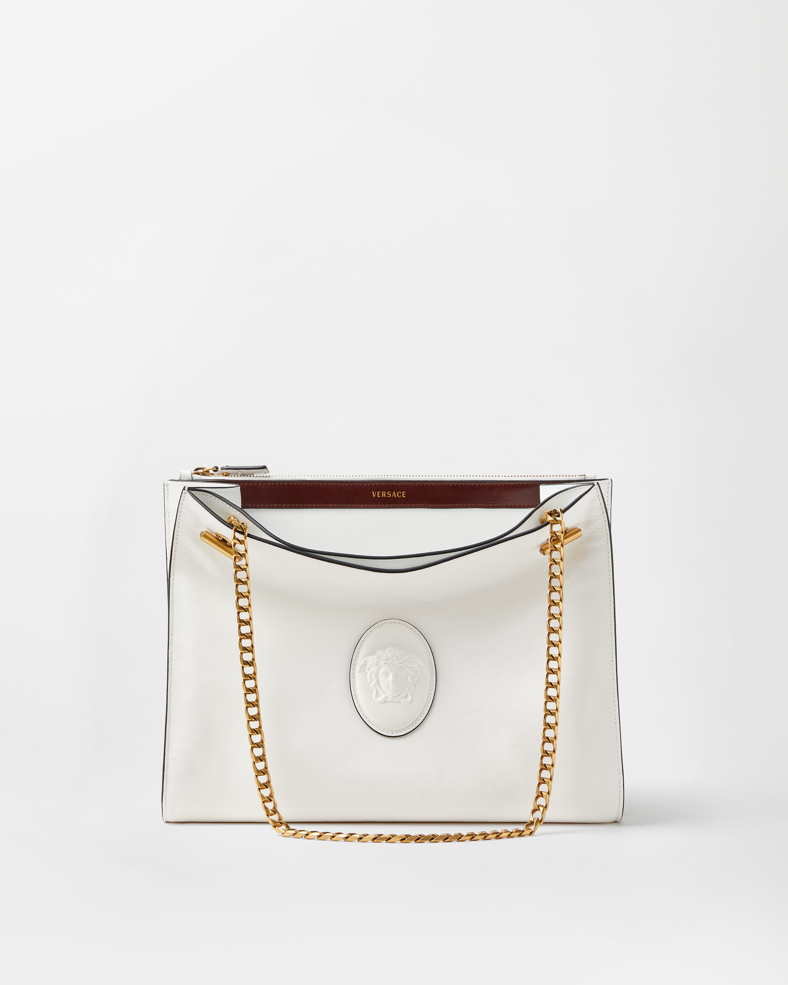 Cabine Leather Shoulder Bag White | VERSACE US
