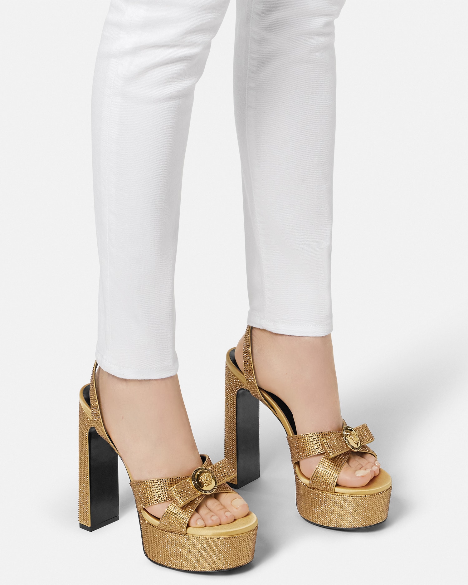 Crystal Gianni Ribbon Satin Sandals 5.5"