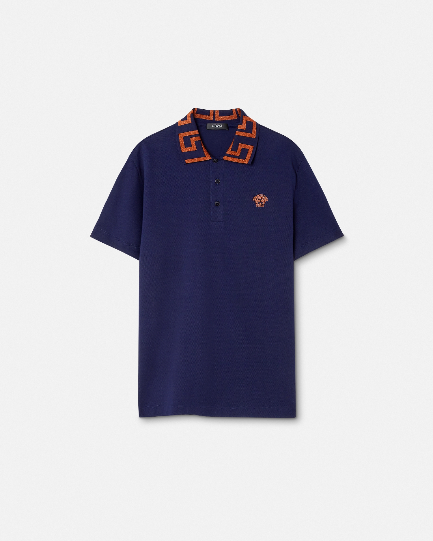 Versace Embroidered Cotton Piqué Polo In Blue
