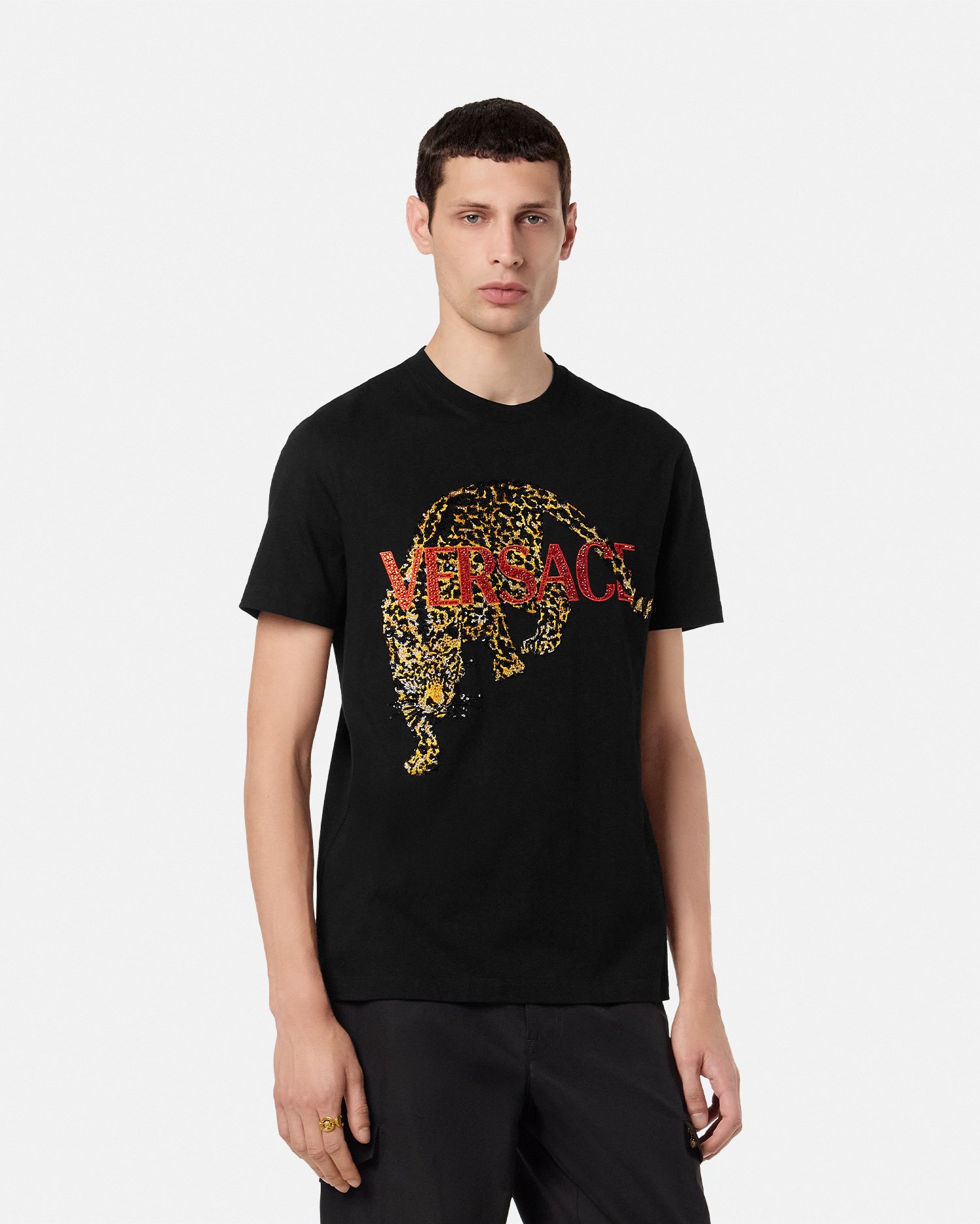 Embroidered Versace Leopard T-Shirt