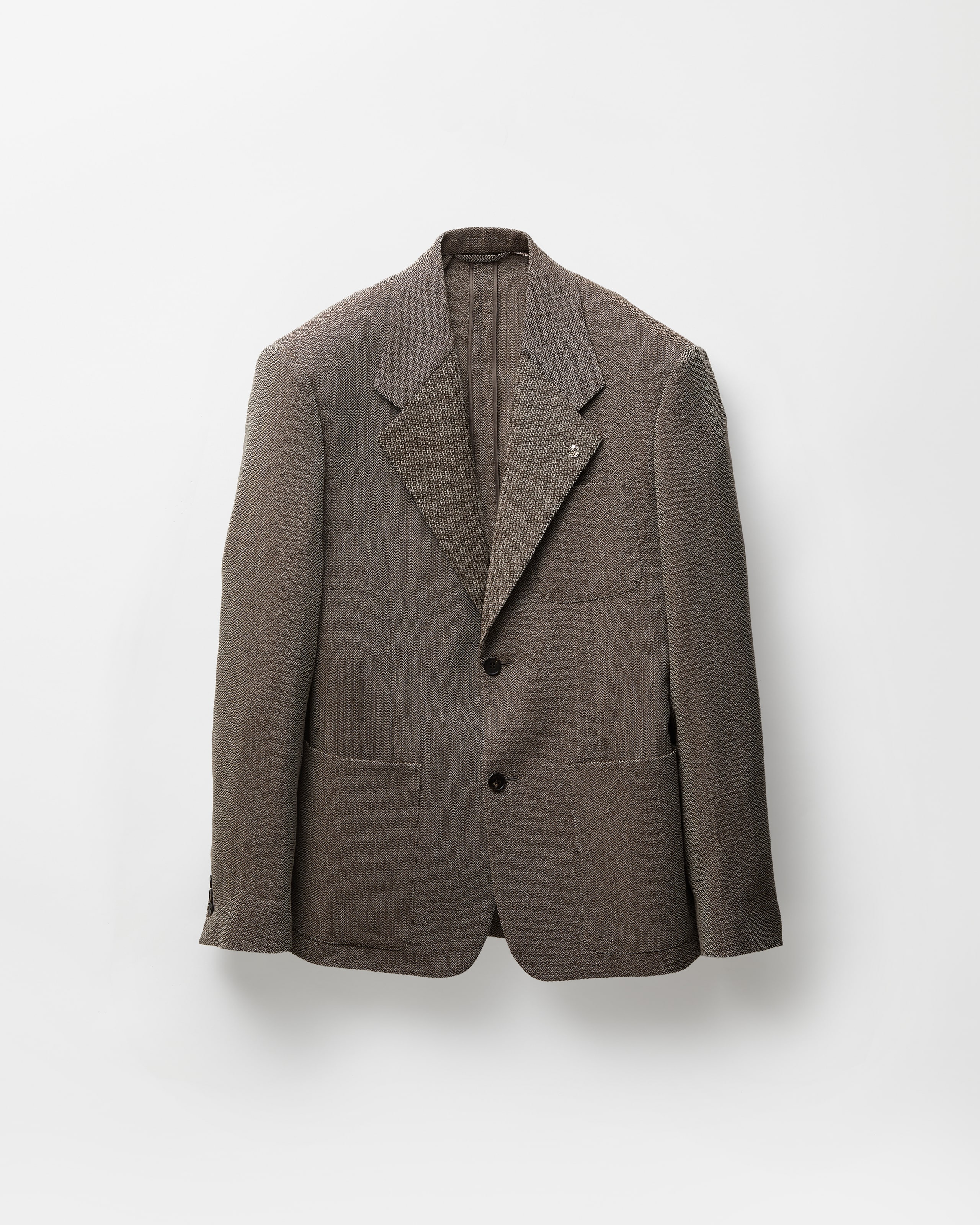 Versace Herringbone Wool Crêpe Blazer In Brown