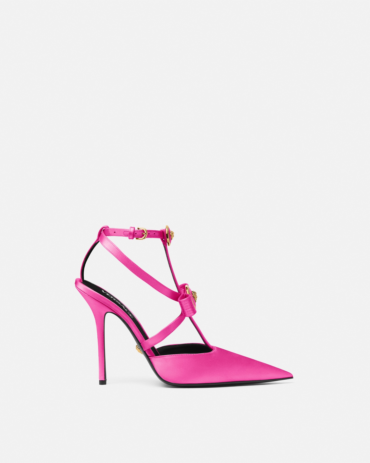 Versace Accessori Gianni Ribbon Cage Satin Pumps In Fuchsia