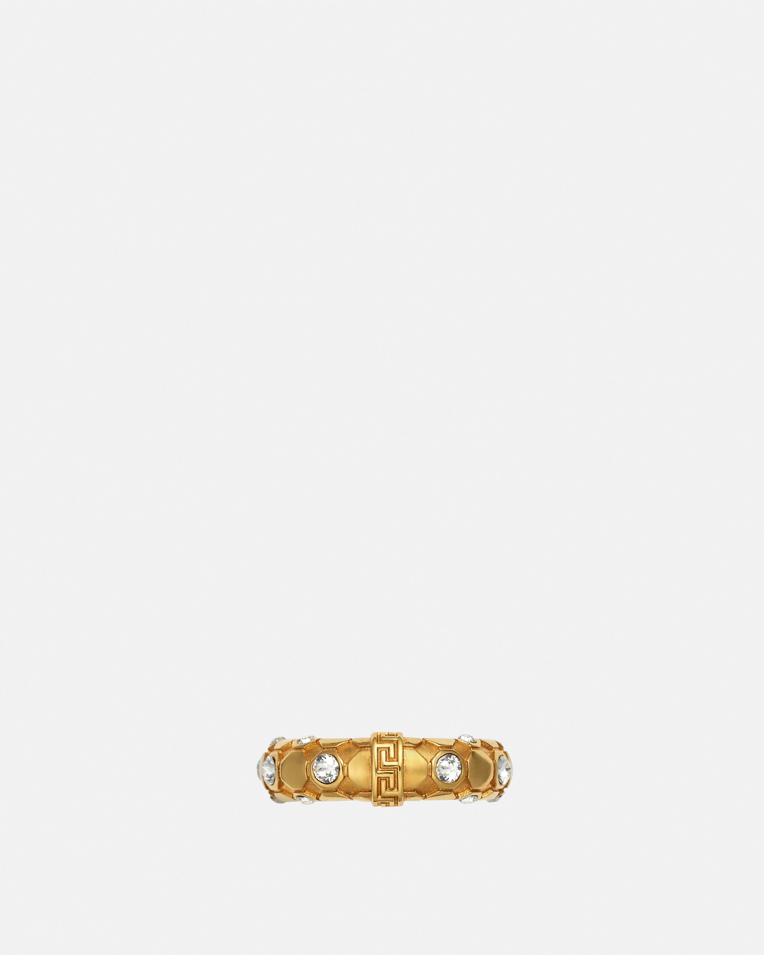 Versace Crystal Metal Mesh Ring In Gold