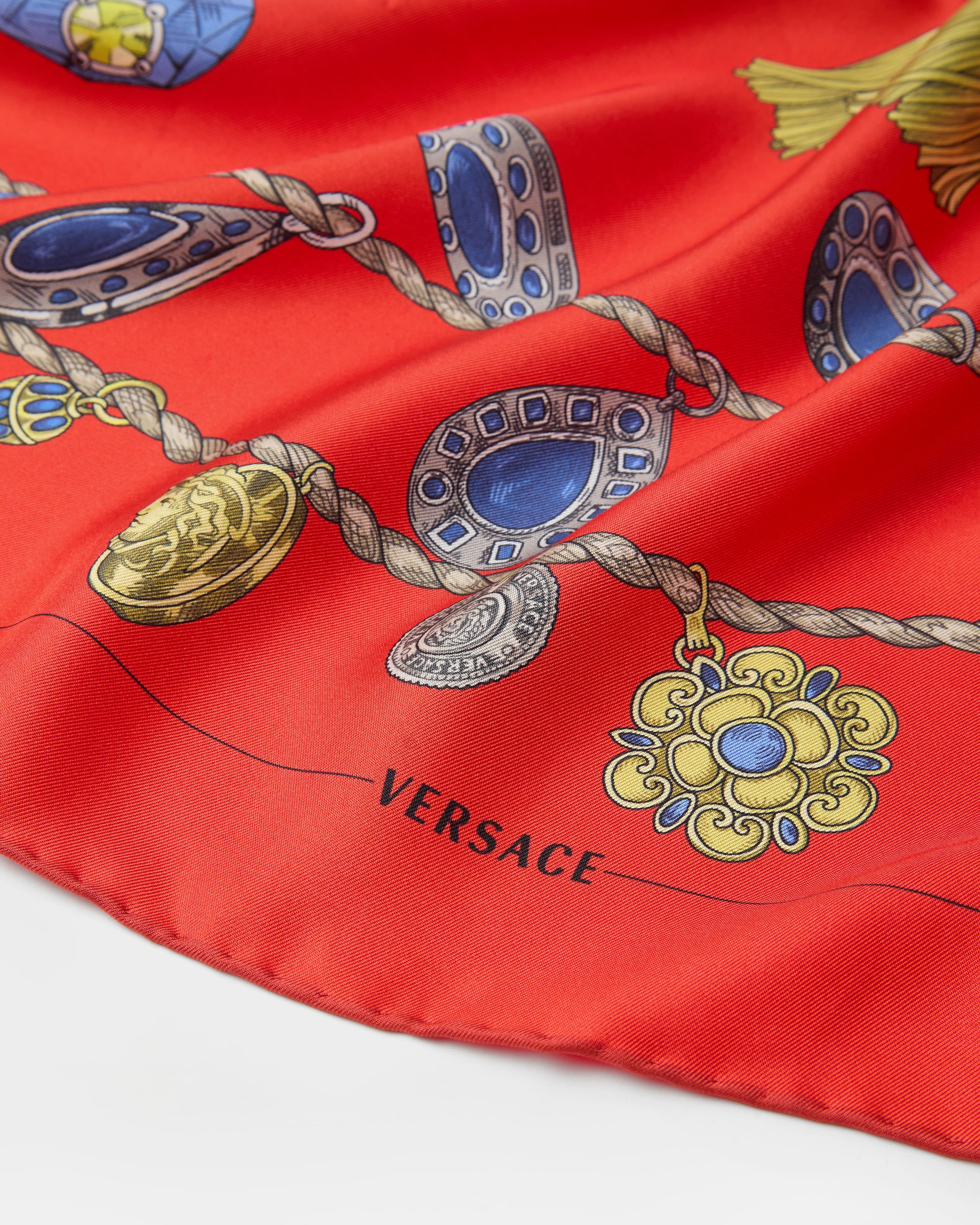 Printed Silk Twill Scarf 90 cm Green | VERSACE US