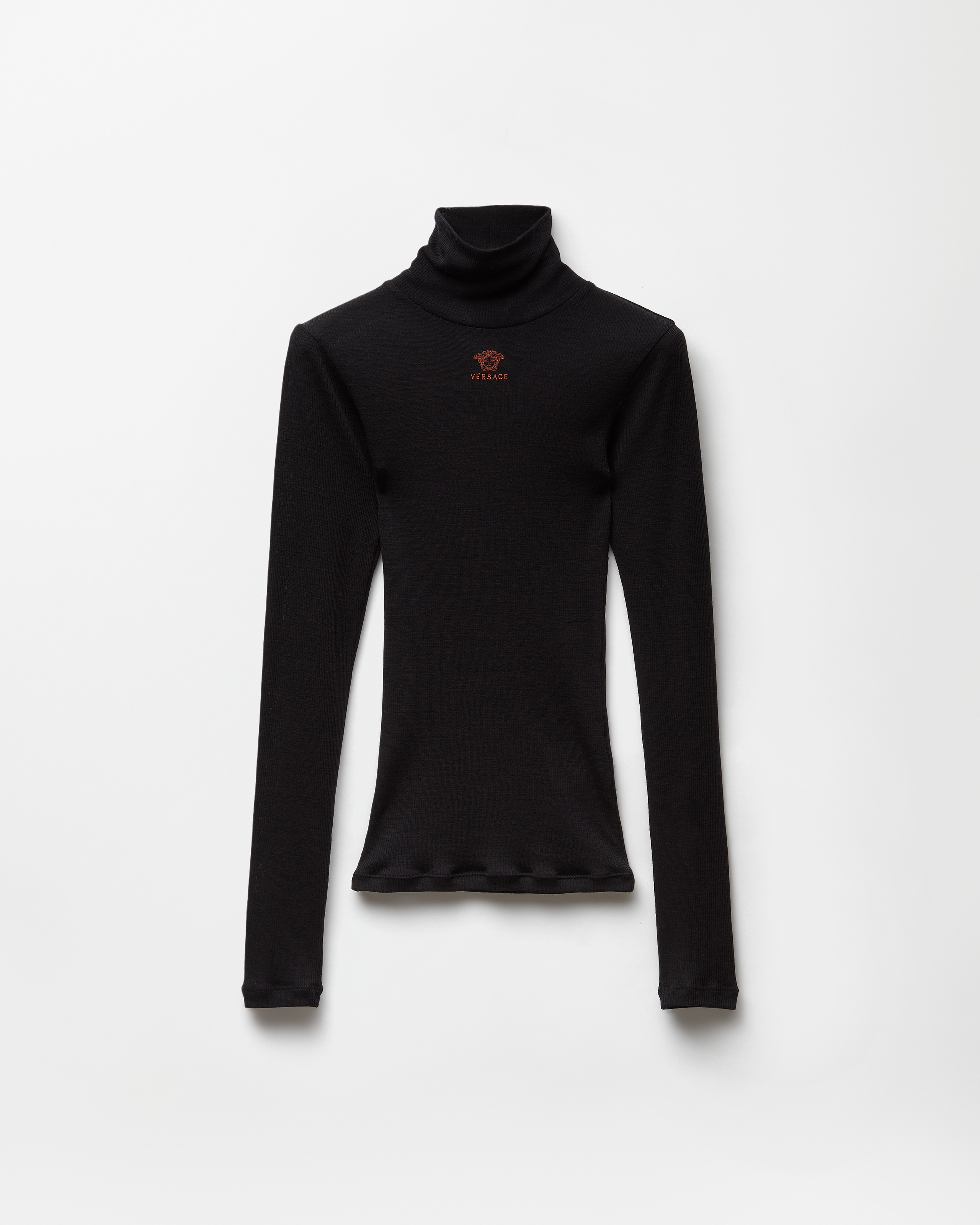 Versace Embroidered-logo Wool Knit Turtleneck In Black