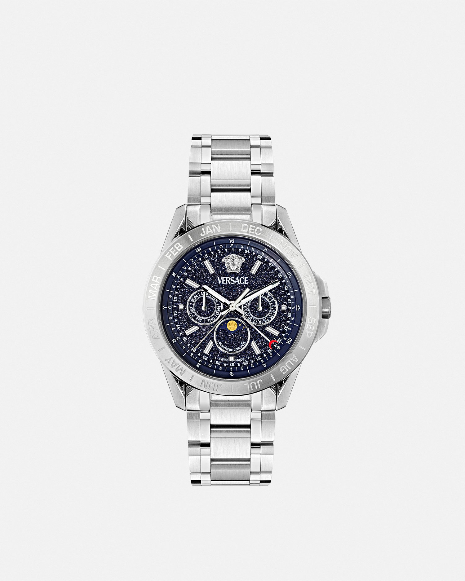 Versace V-galaxy Moonphase Watch, 43mm In Black+gray
