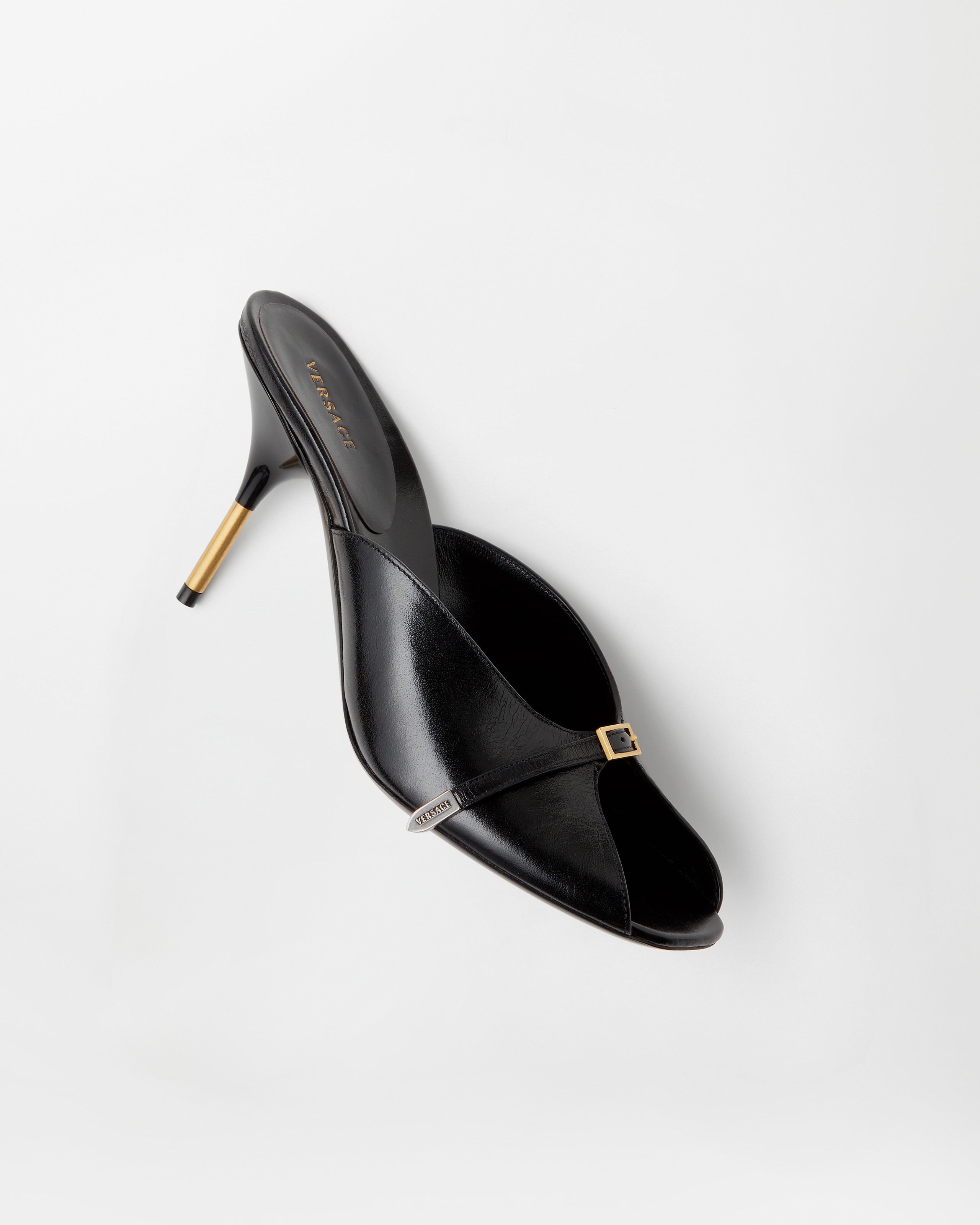 Nyx Leather Mules 80 mm Black | VERSACE US