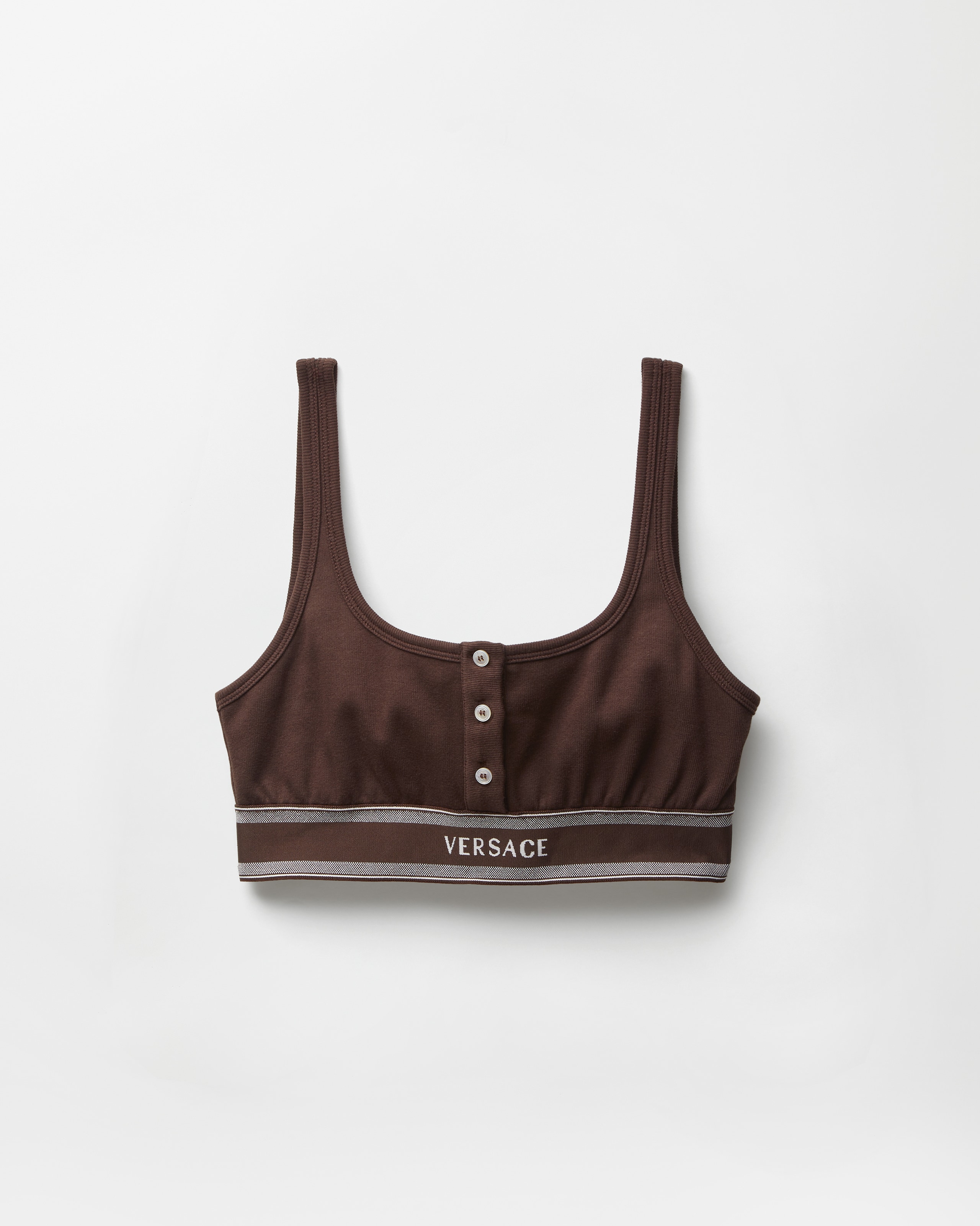 Ribbed Cotton-Jersey Bralette Brown | VERSACE IN