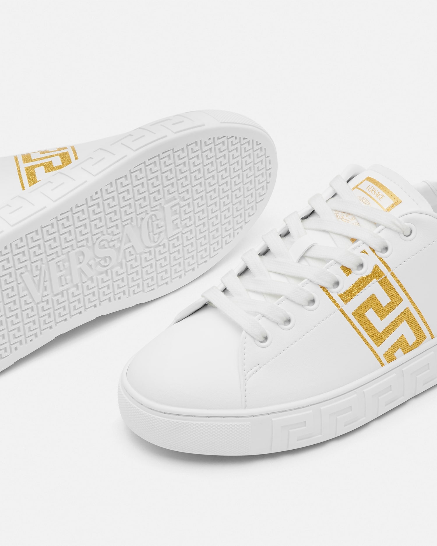 VERSACE / 13FW/転写/ボトム/30/コットン/WHT/総柄/A64548 A212378 Greca Embroidered Nylon Sneakers White,Print | VERSACE US