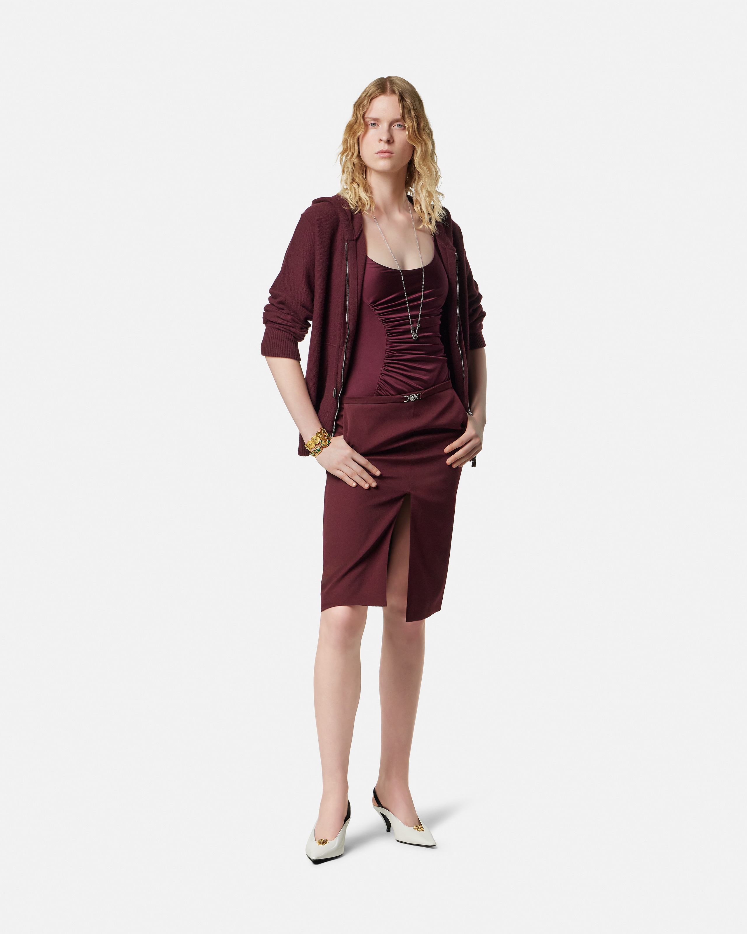 Versace Sweat À Capuche Zippé Medusa En Cachemire In Red