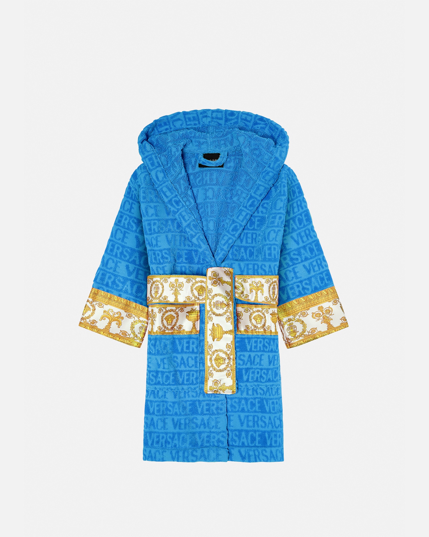 Versace I ♡ Baroque Kids Bathrobe In Light Blue