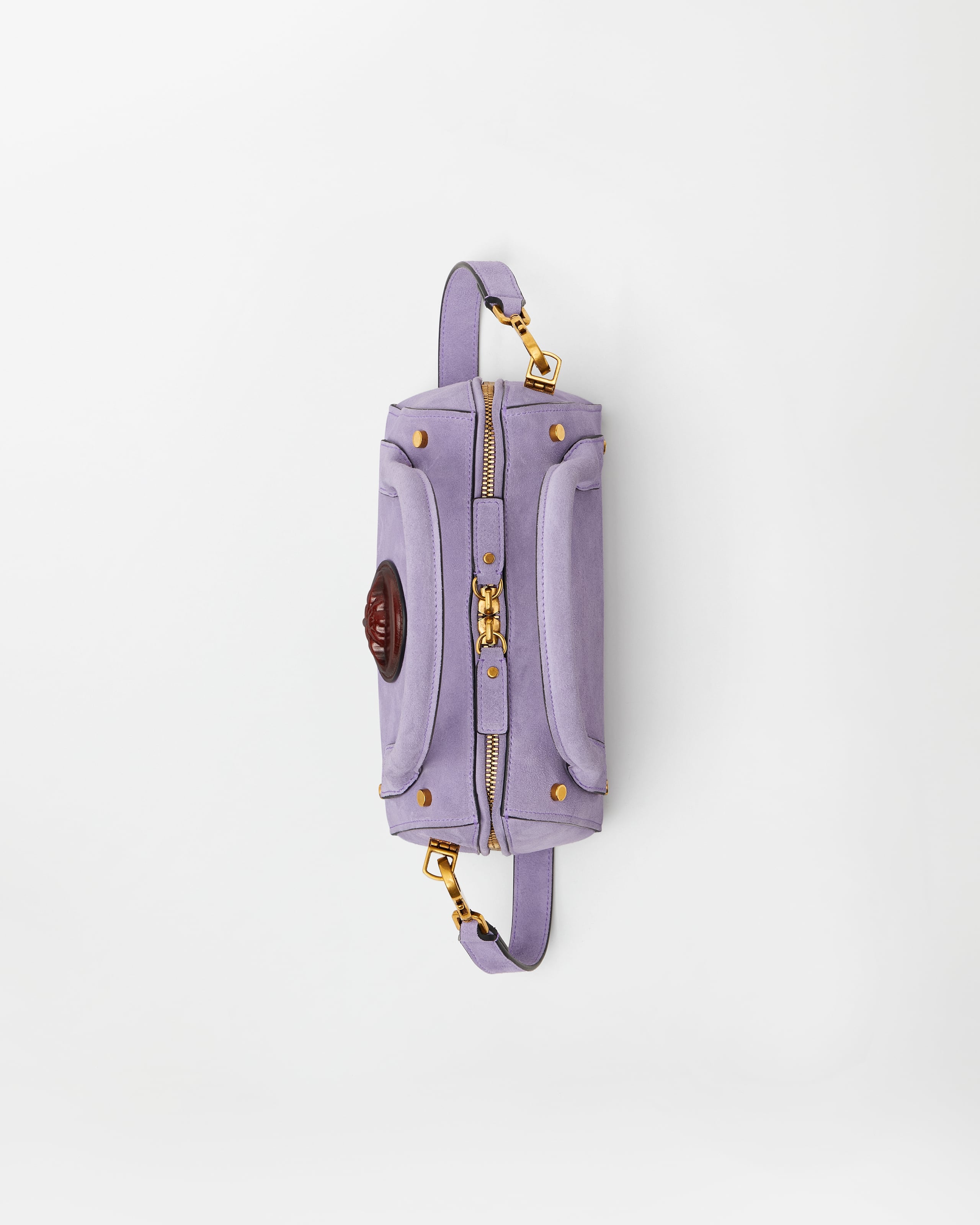 Roomy Small Suede Boston Bag Purple | VERSACE US