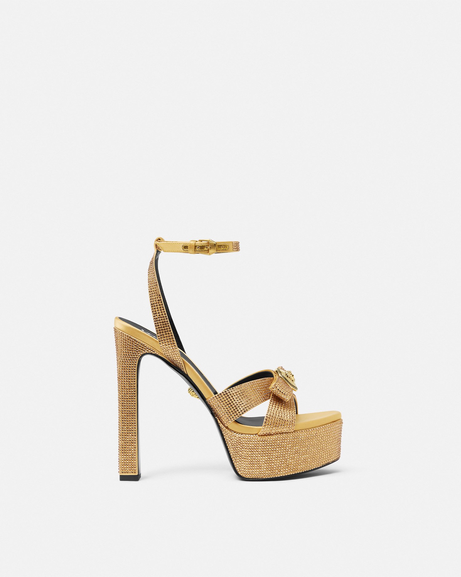 Versace Gianni Ribbon Sandales Satin Cristaux 140 Mm In Gold
