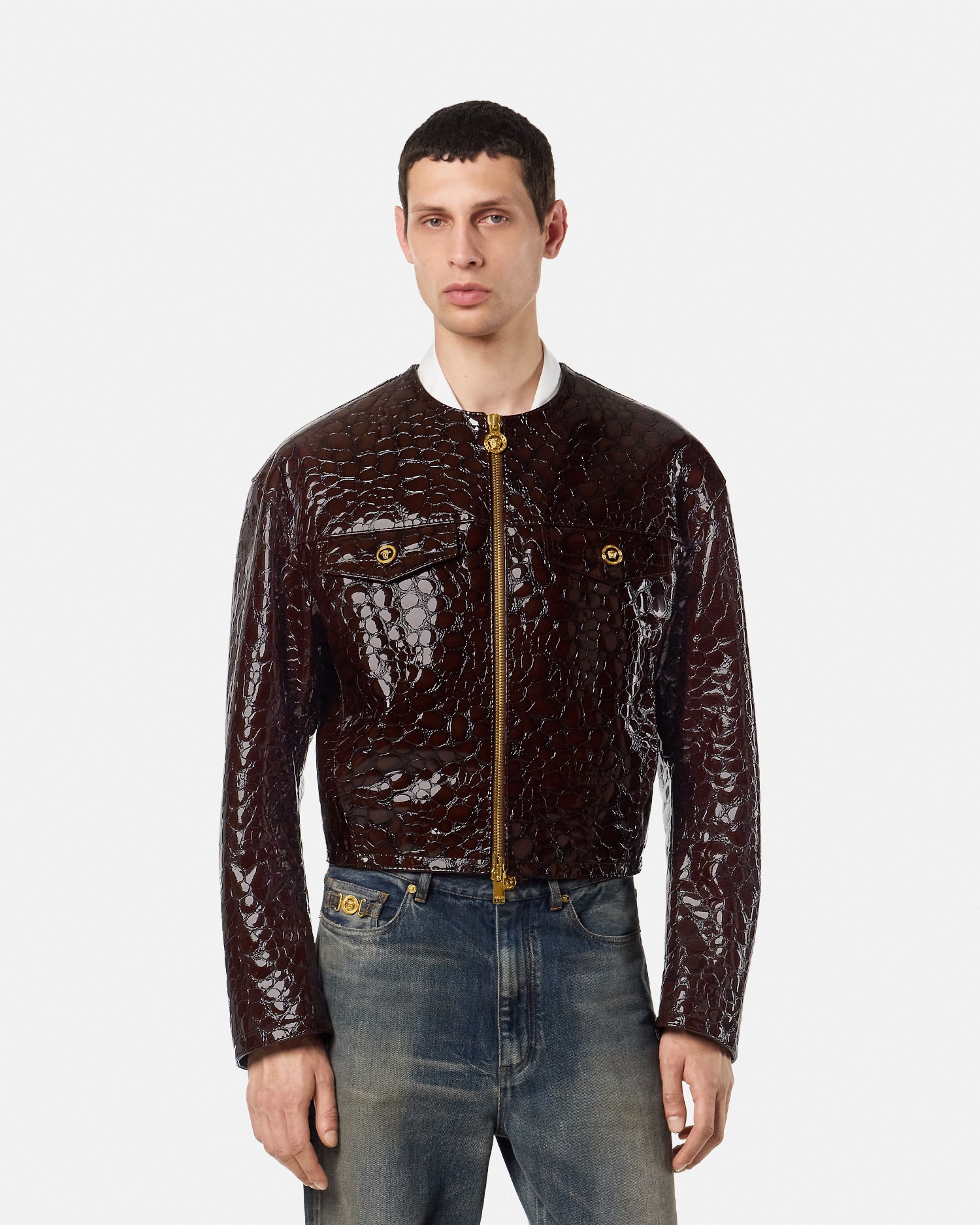 Croc-Effect Patent Leather Jacket