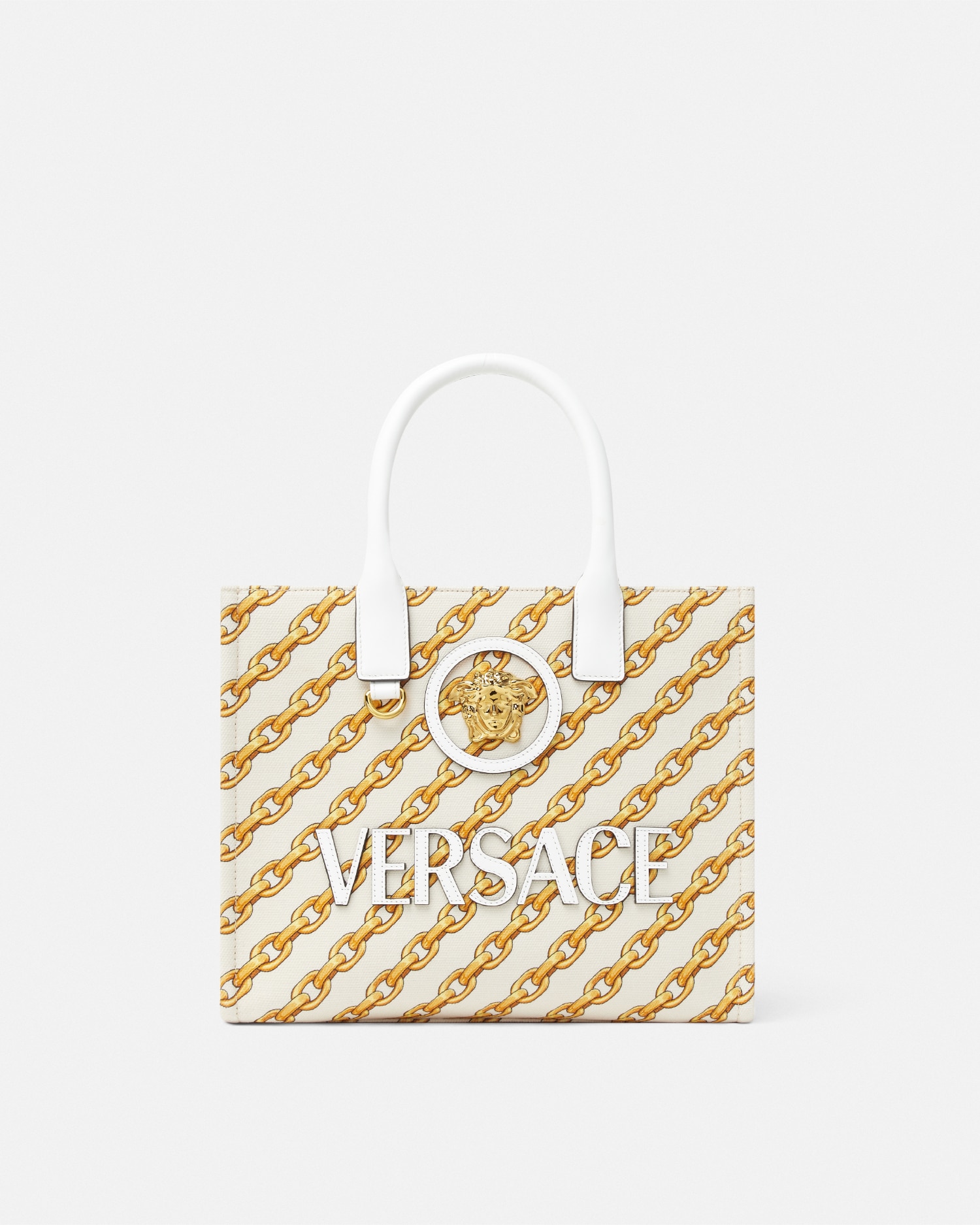 Versace Chain Stripes La Medusa Small Tote Bag In Print