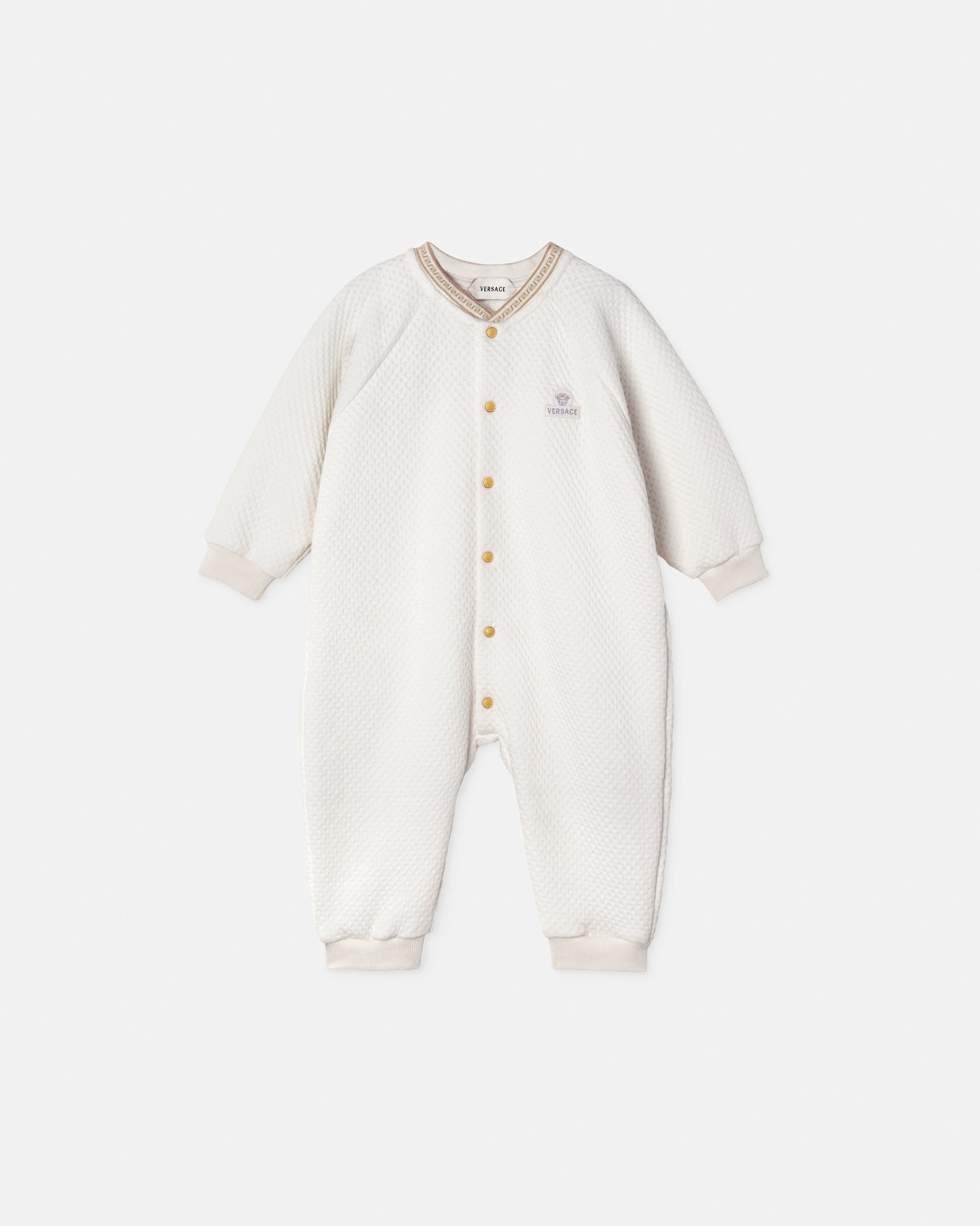 Versace Baby Embroidered Matelassé Cotton-jersey Sleepsuit In White