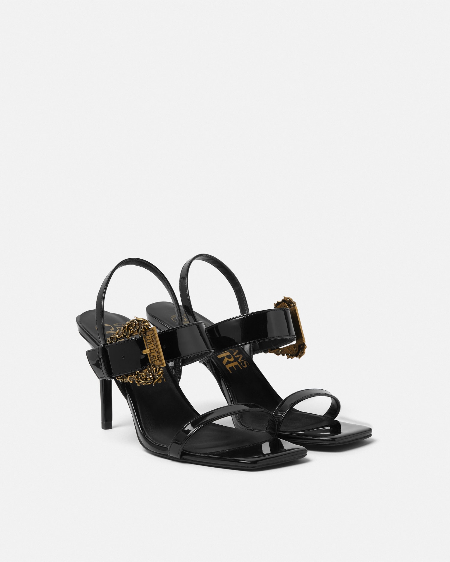 Baroque Buckle Patent Emily Sandals