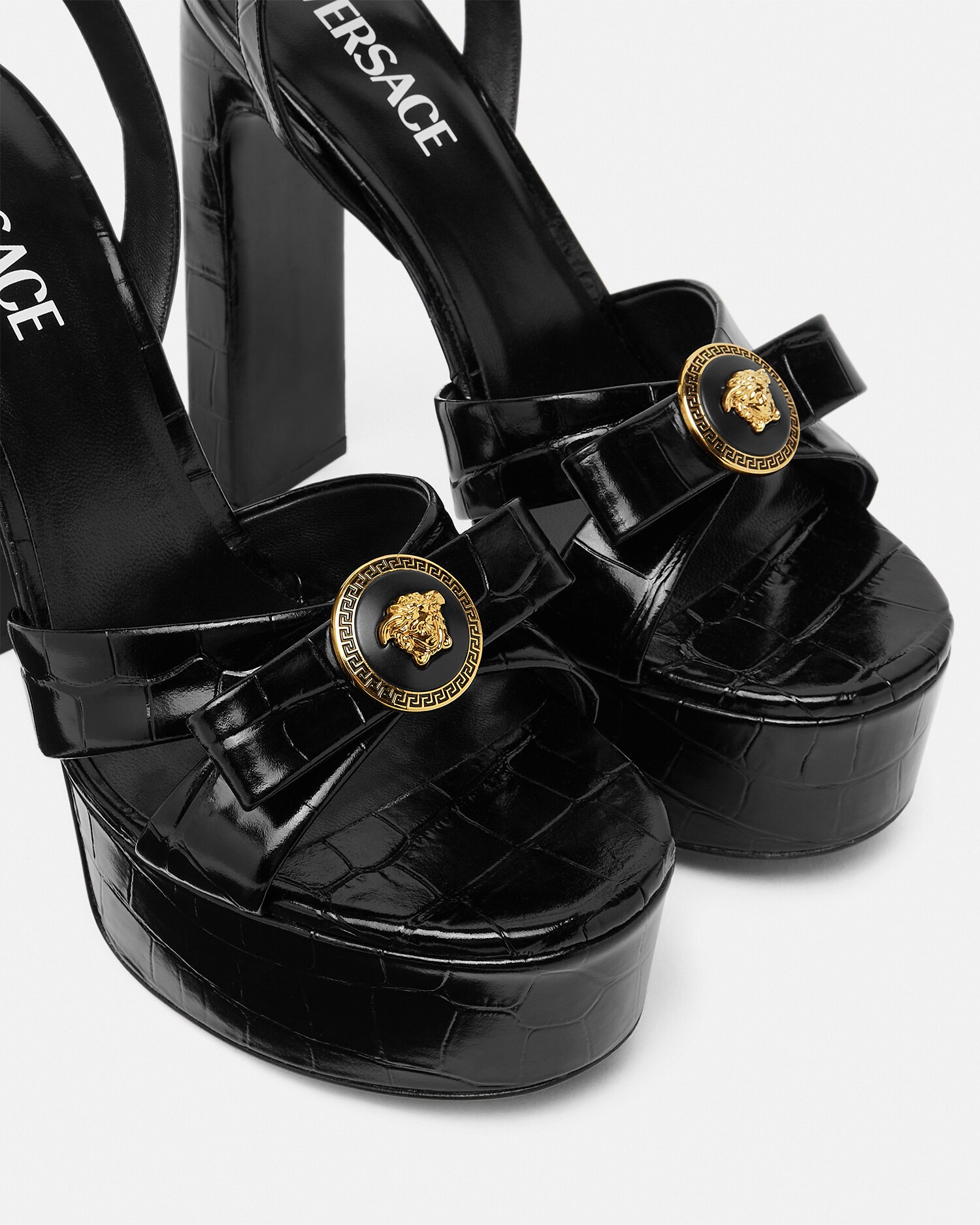 Ezbuy公式アカウント01 【新品未使用】gianni versace Shop VERSACE Croc-Effect Gianni Ribbon Sandals 140 mm at