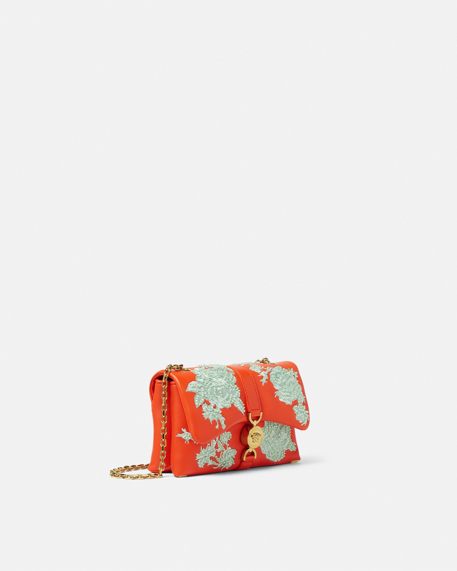 Versace Mini Sac Porté Épaule Brodé Kleio In Orange+multicolor