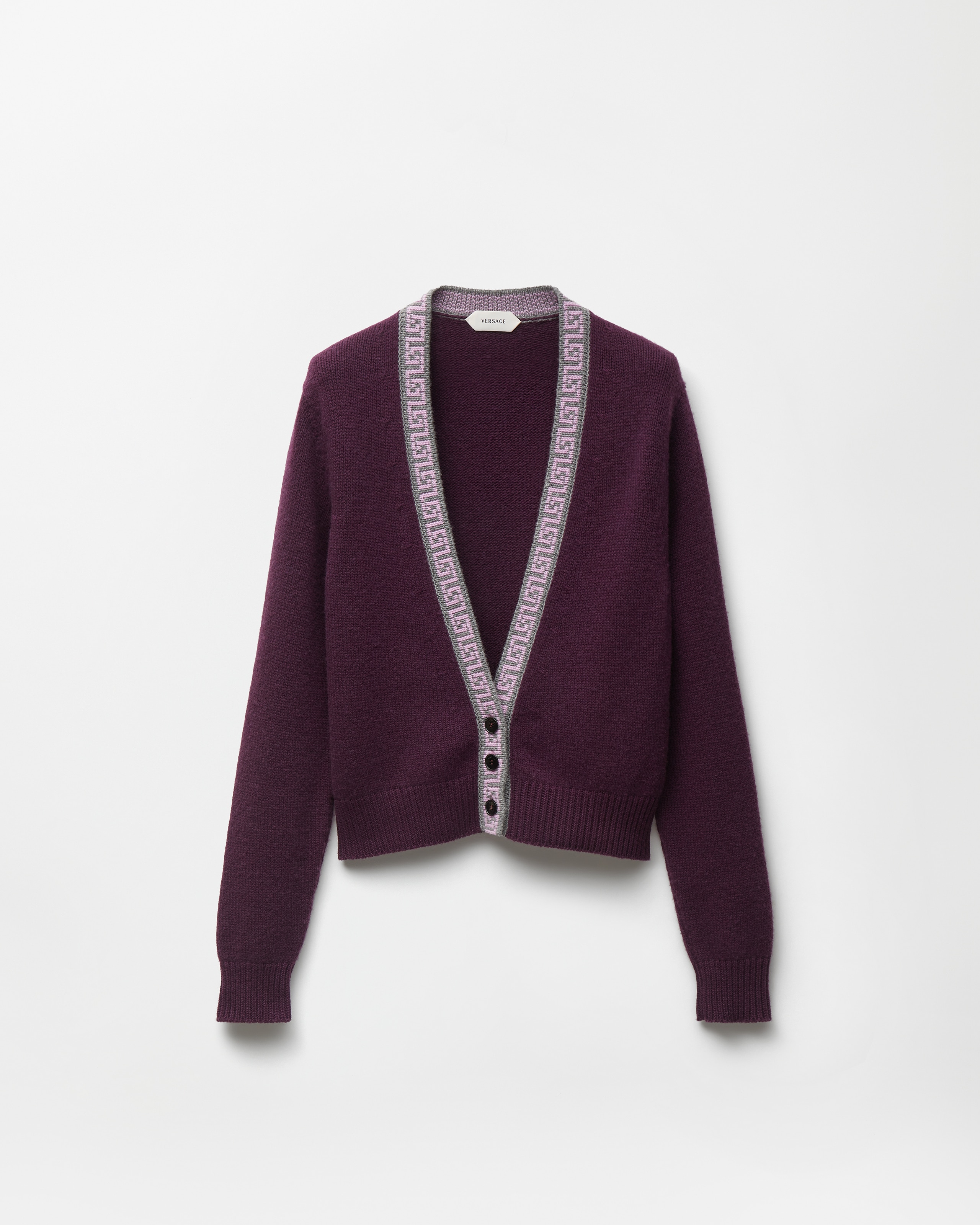 Versace Wool & Cashmere Knit Cardigan In Purple
