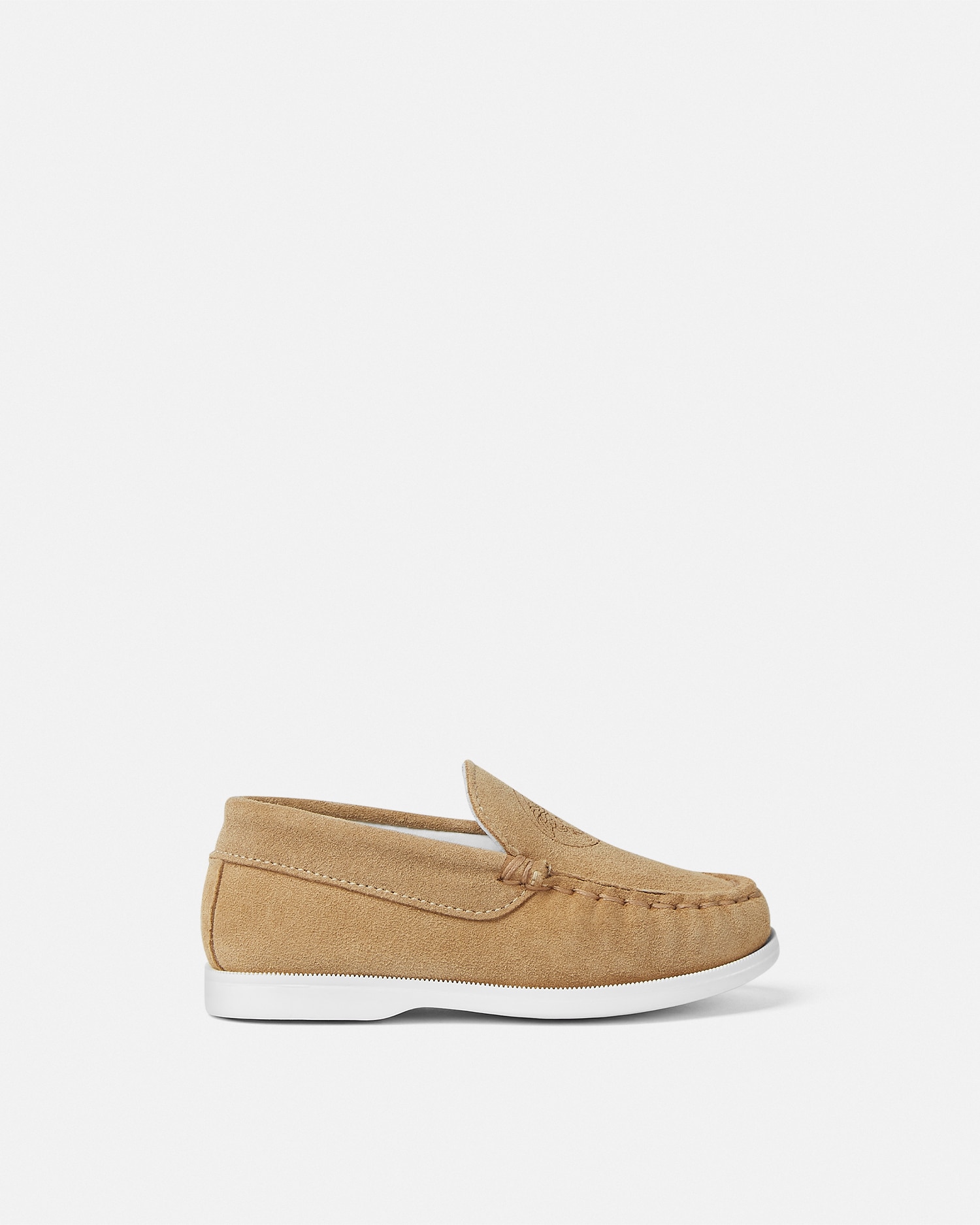 Versace Medusa Suede Kids Loafers In Beige
