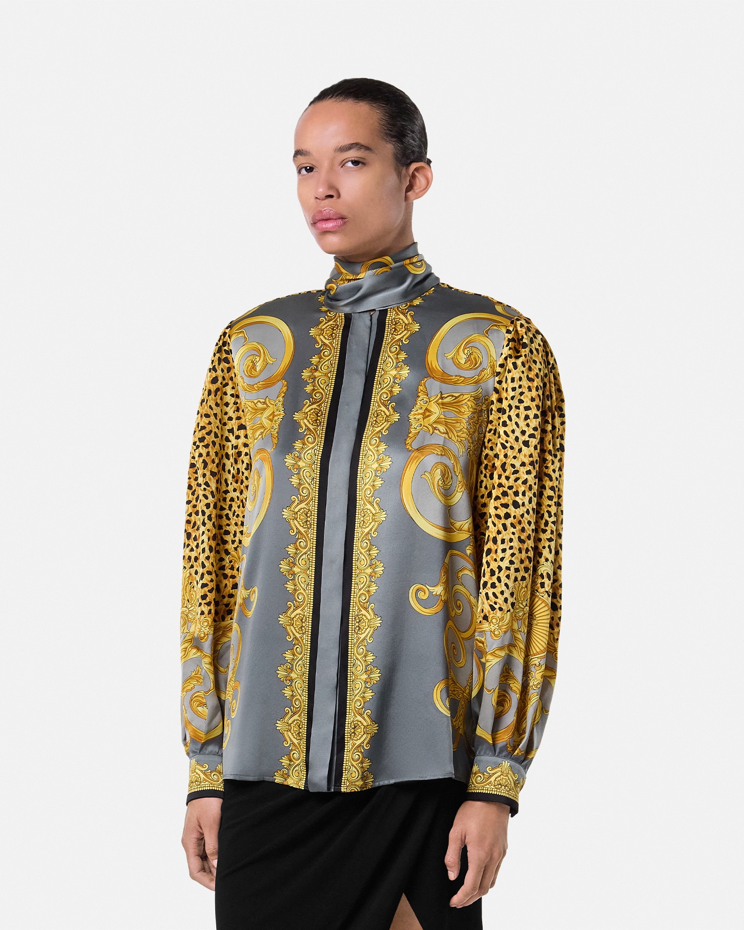Cheetah Foulard Silk Lavallière Shirt