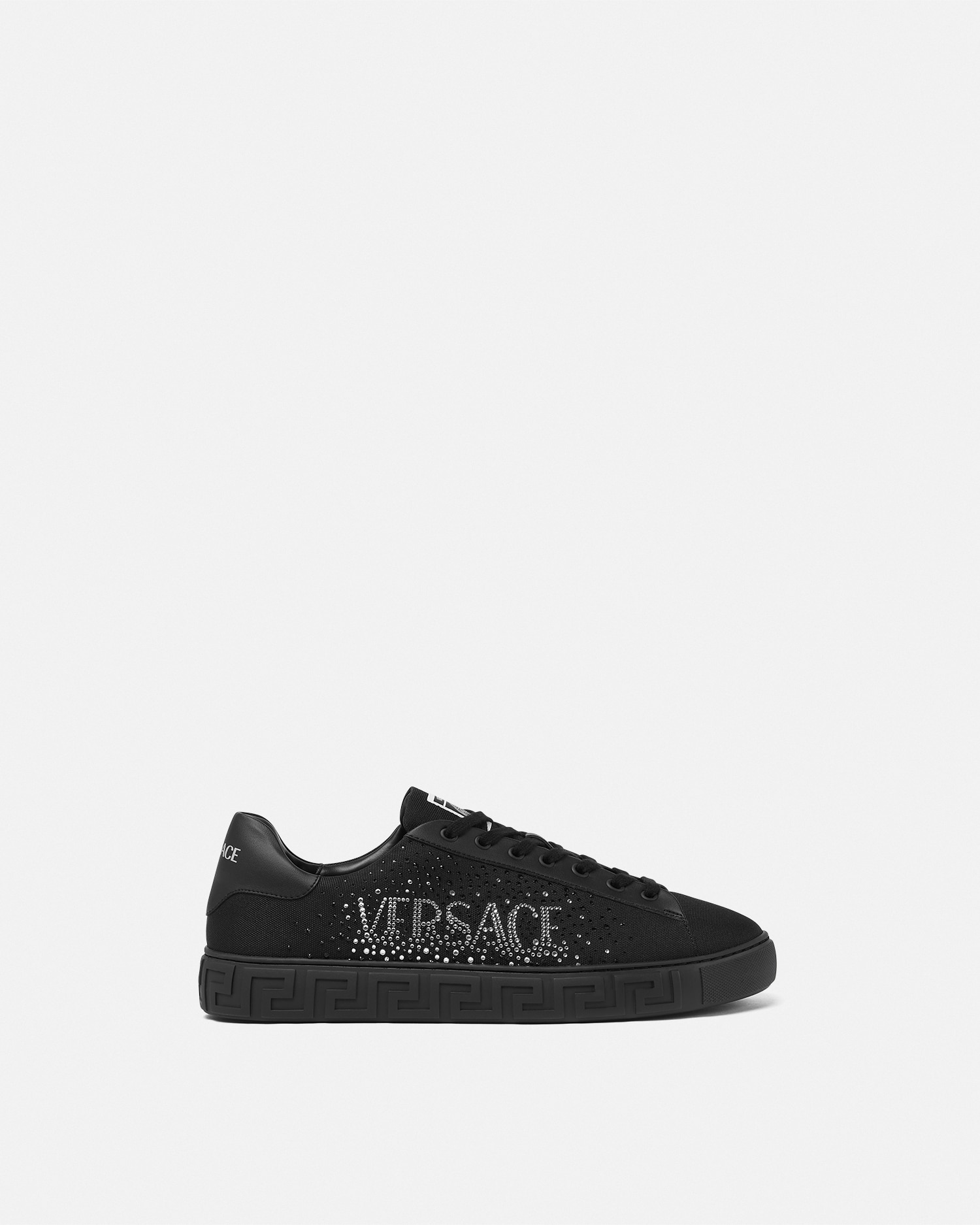 Versace Crystal Logo Greca Sneakers In Black