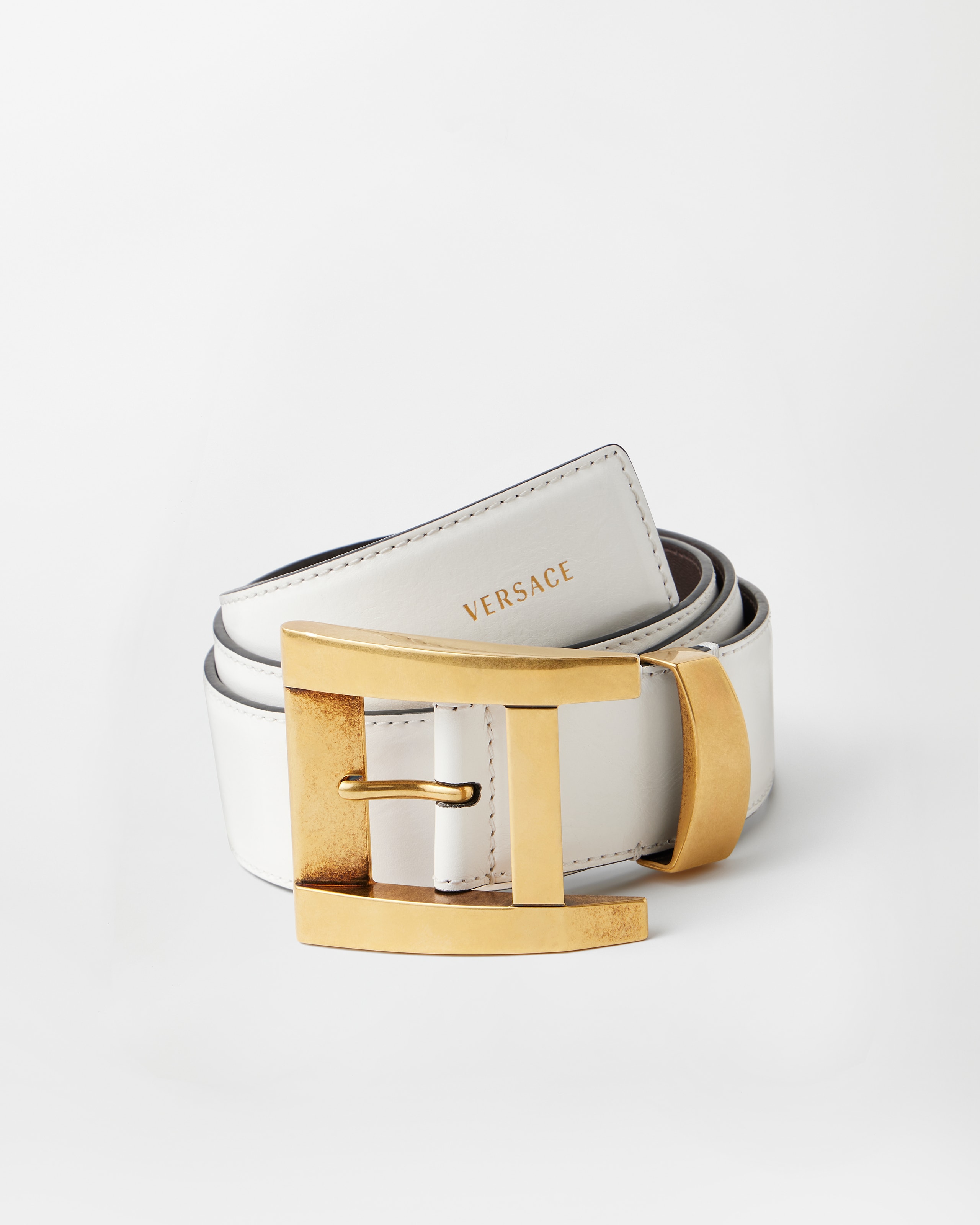 Leather Belt 4 cm White | VERSACE US